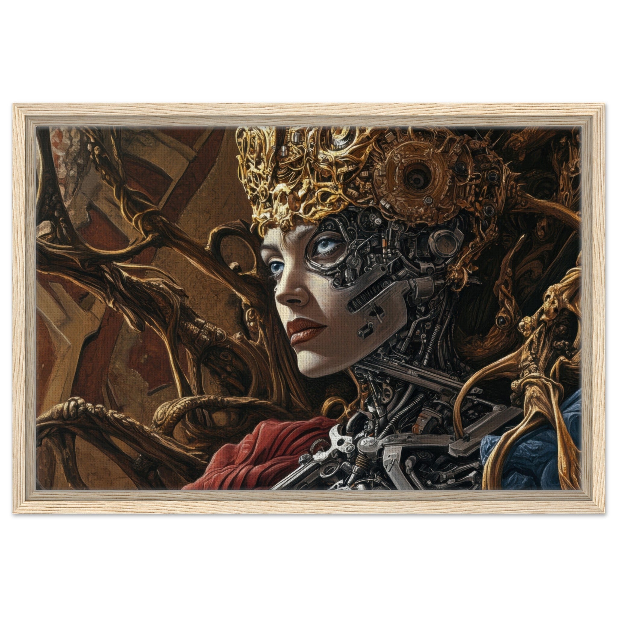 Framed Canvas Landscape - Surrealist Hybrid Queen on a Biomechanical Thrown 3 - Shop Ai Art WebShop - Digital Art online Store
