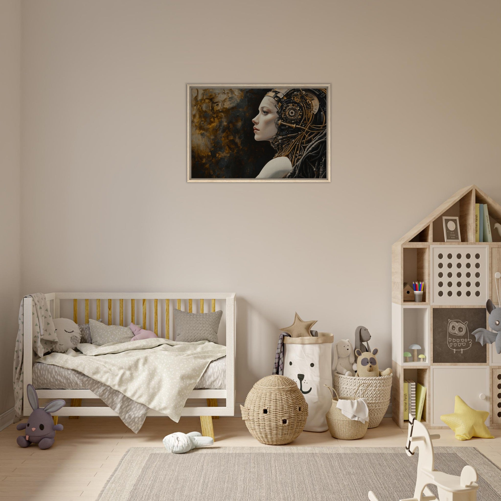 Framed Canvas Landscape - Surrealist Hybrid Queen on a Biomechanical Thrown - Shop Ai Art WebShop - Digital Art online Store