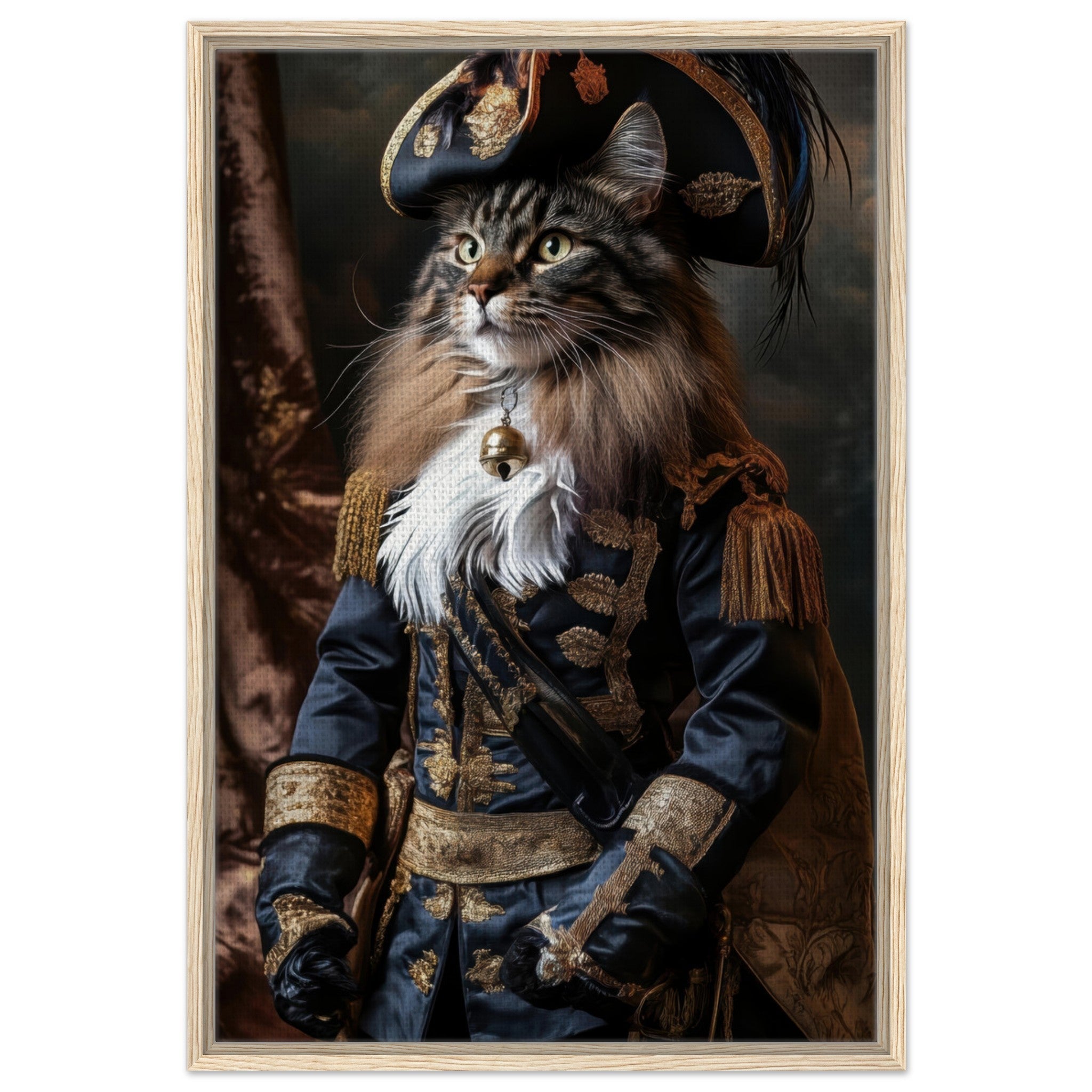 Framed Canvas Portrait - Baroque Military Commander Cat A fierce - looking - Shop Ai Art WebShop - Digital Art online Store