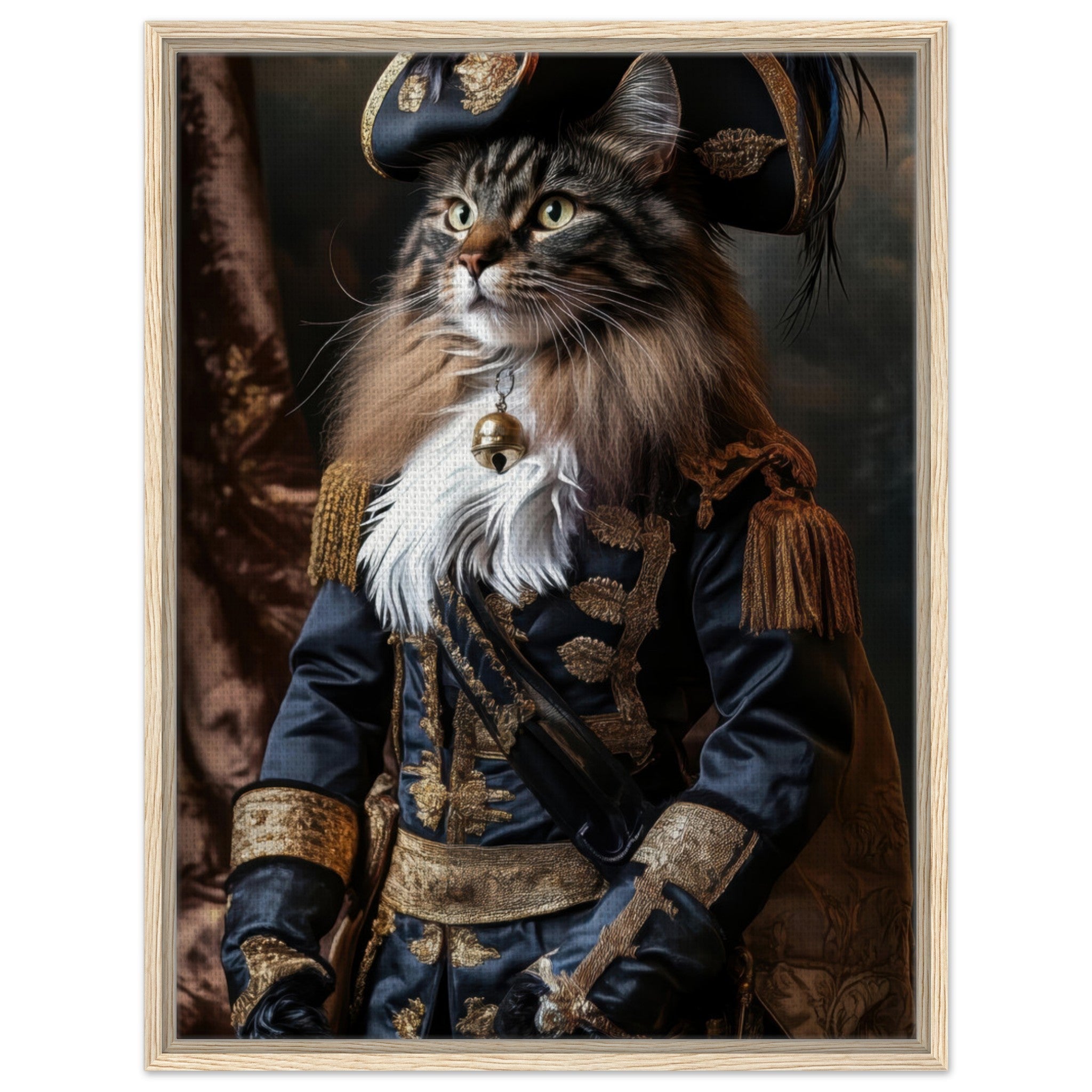 Framed Canvas Portrait - Baroque Military Commander Cat A fierce - looking - Shop Ai Art WebShop - Digital Art online Store
