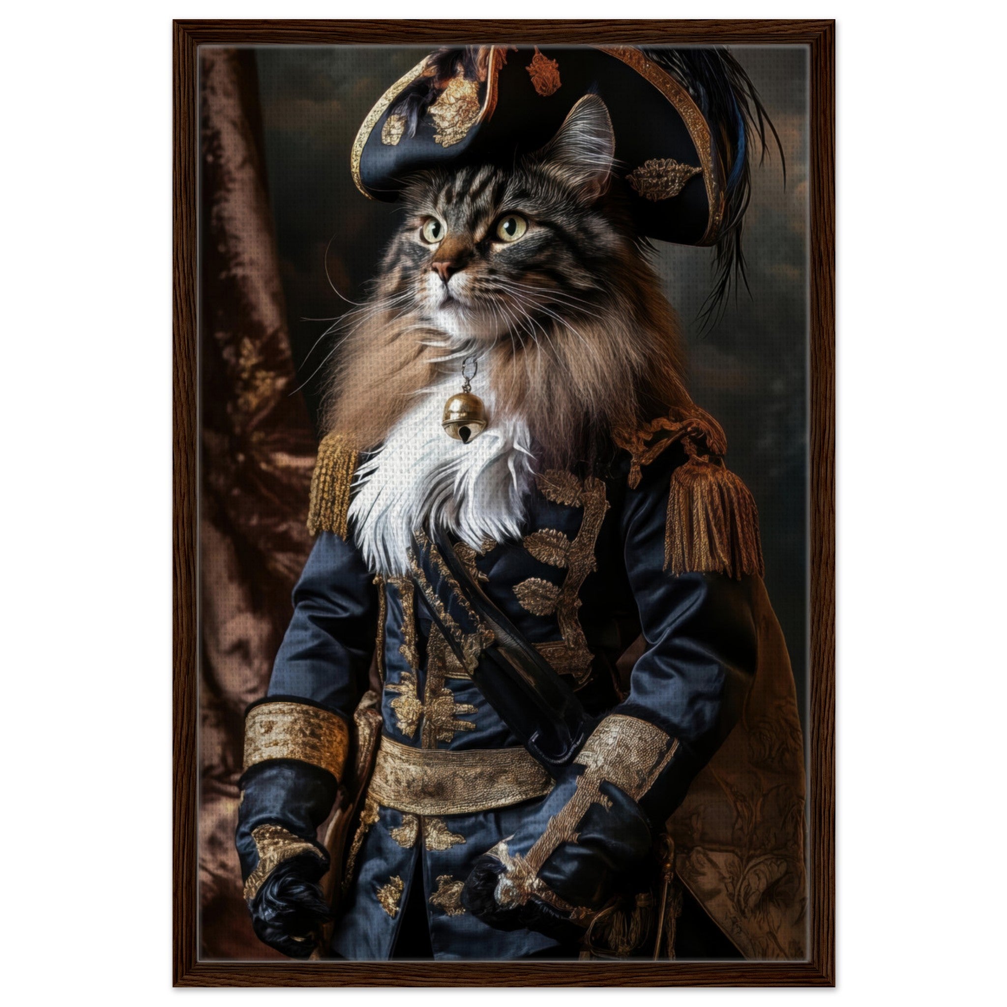 Framed Canvas Portrait - Baroque Military Commander Cat A fierce - looking - Shop Ai Art WebShop - Digital Art online Store