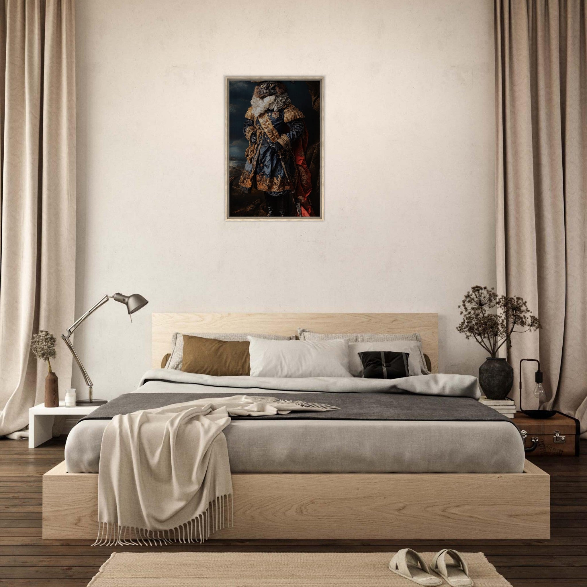 Framed Canvas Portrait - Baroque Military Commander Cat A fierce - looking 8 - Shop Ai Art WebShop - Digital Art online Store