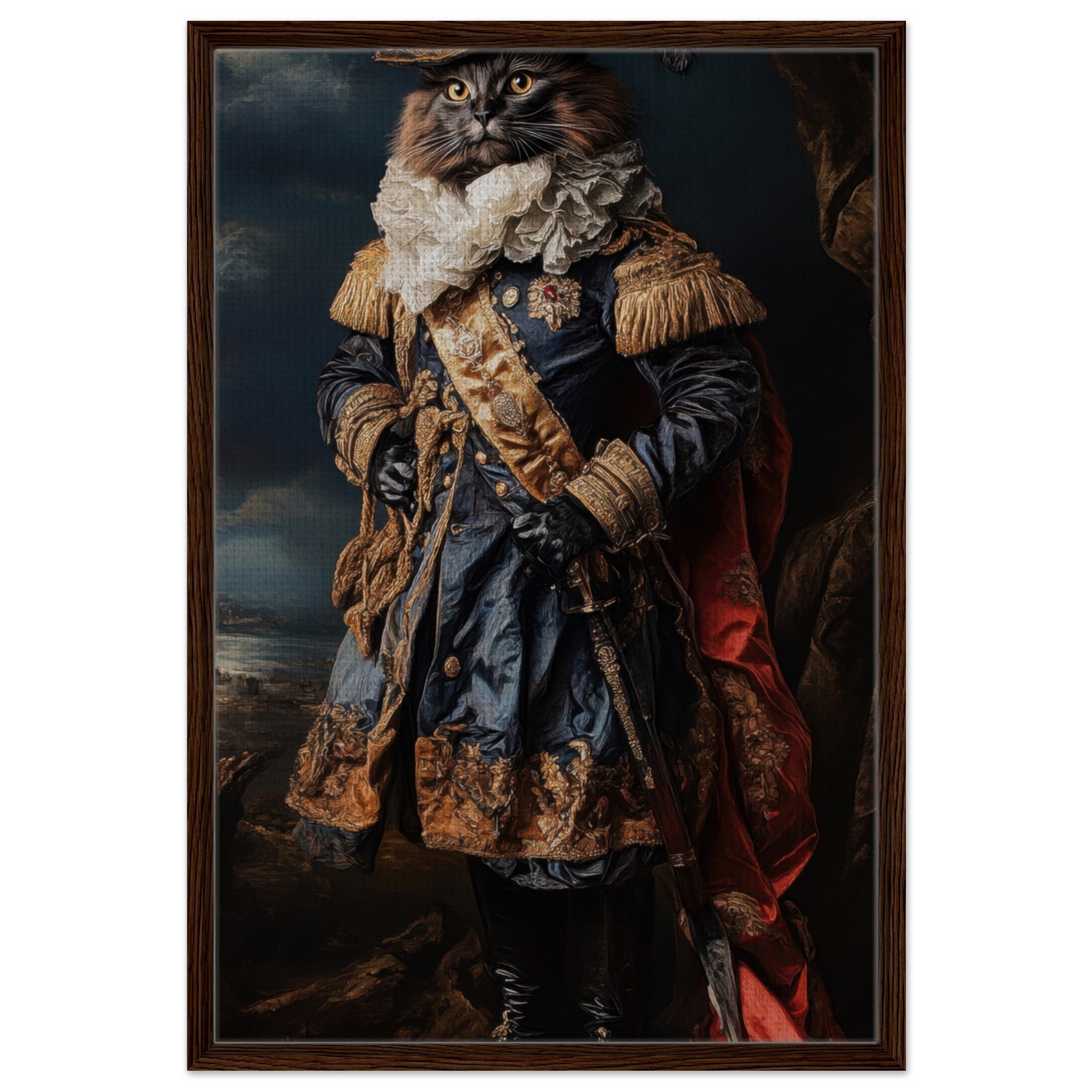 Framed Canvas Portrait - Baroque Military Commander Cat A fierce - looking 8 - Shop Ai Art WebShop - Digital Art online Store