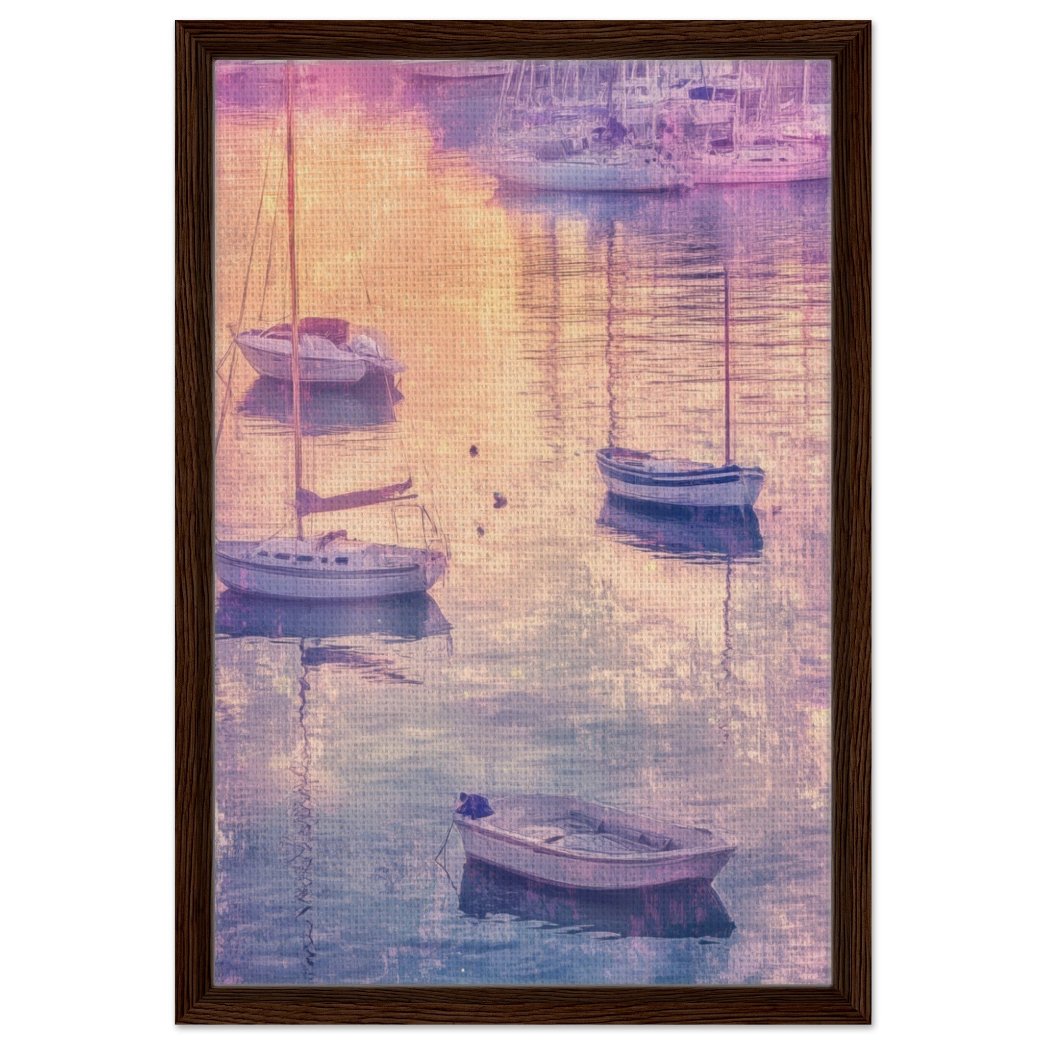 Framed Canvas Portrait - Boats at Dusk A harbor filled with gently rocky 3 - Shop Ai Art WebShop - Digital Art online Store