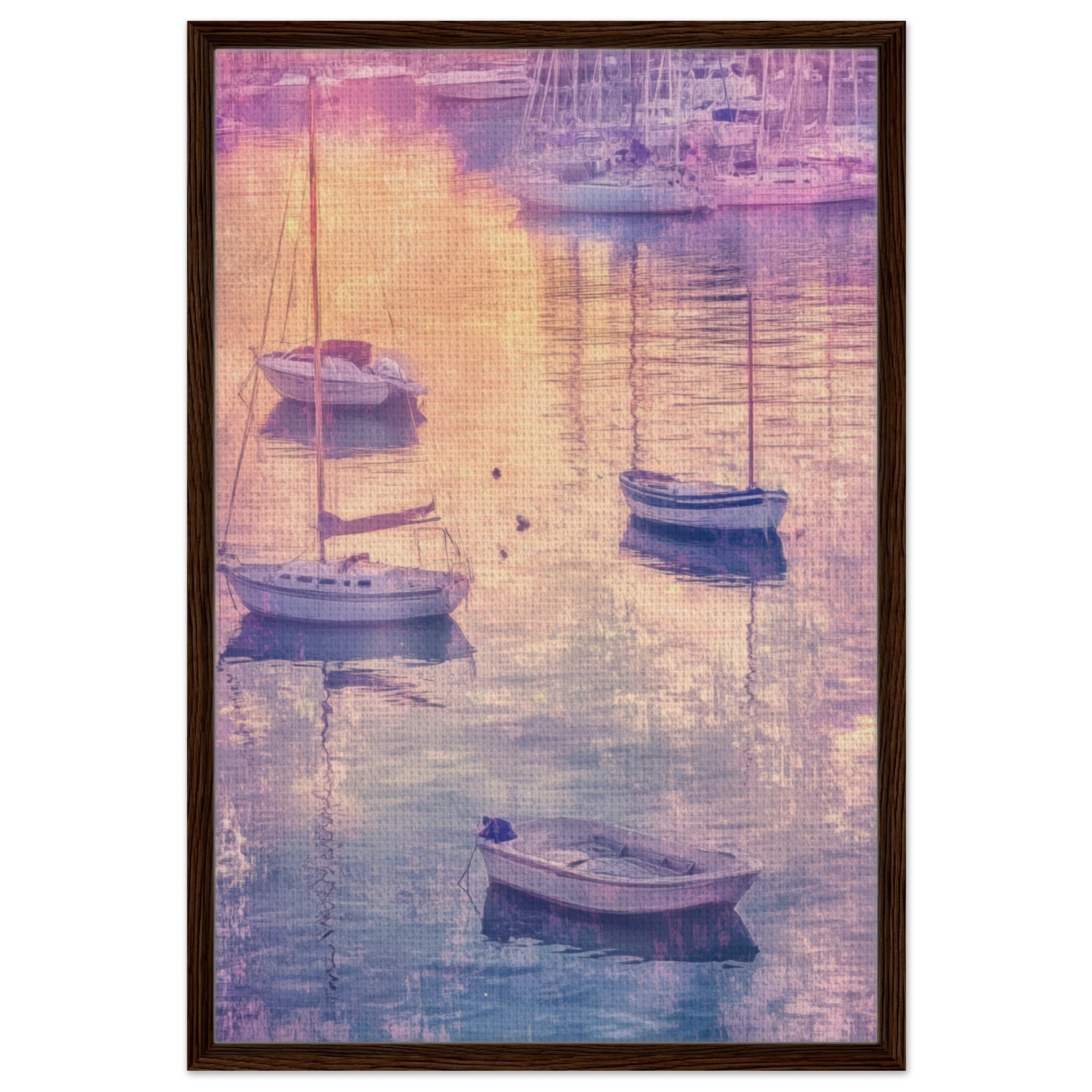 Framed Canvas Portrait - Boats at Dusk A harbor filled with gently rocky 3 - Shop Ai Art WebShop - Digital Art online Store