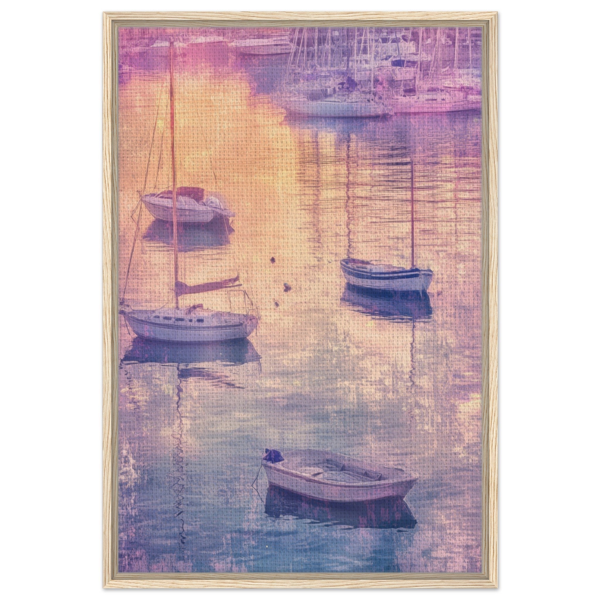 Framed Canvas Portrait - Boats at Dusk A harbor filled with gently rocky 3 - Shop Ai Art WebShop - Digital Art online Store