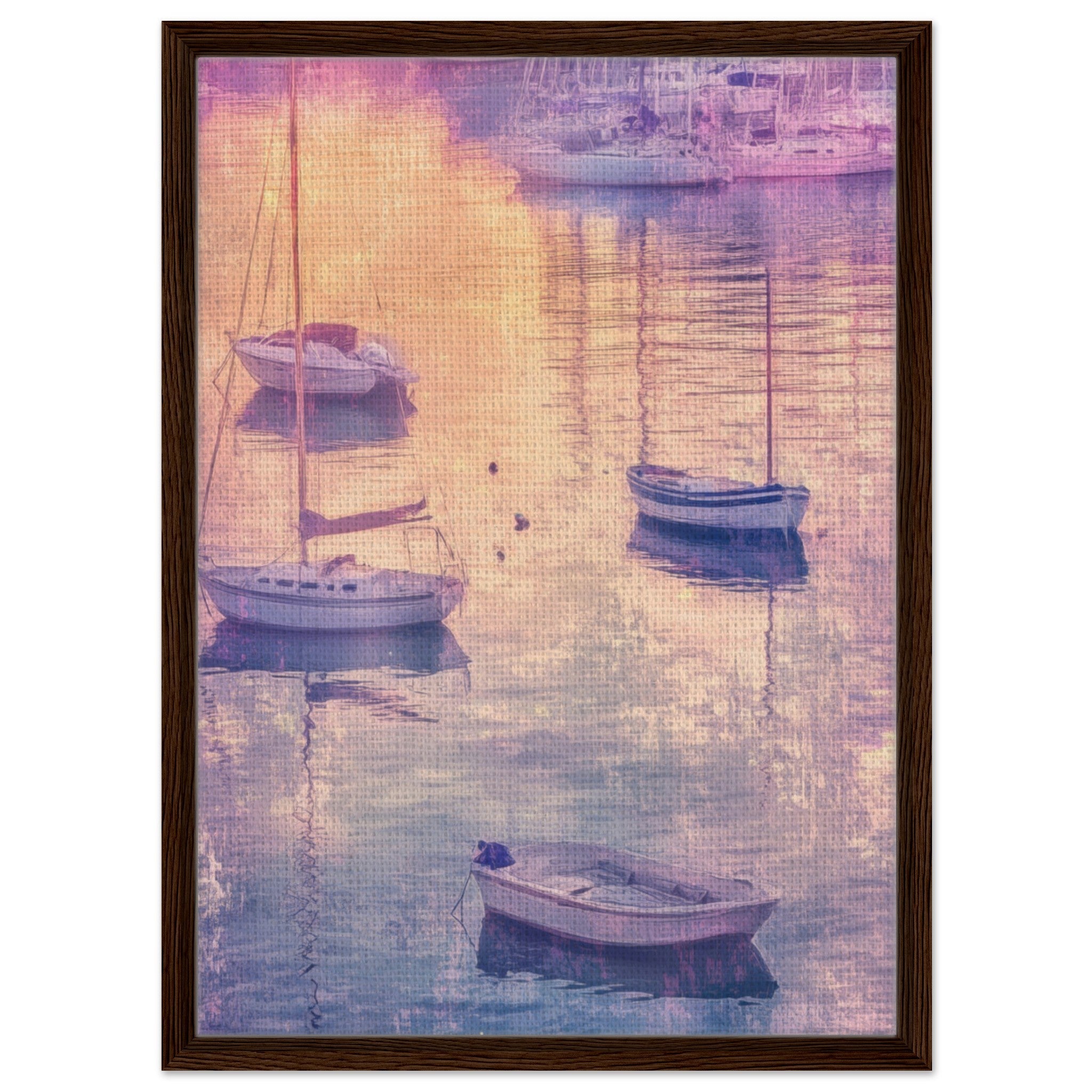 Framed Canvas Portrait - Boats at Dusk A harbor filled with gently rocky 3 - Shop Ai Art WebShop - Digital Art online Store