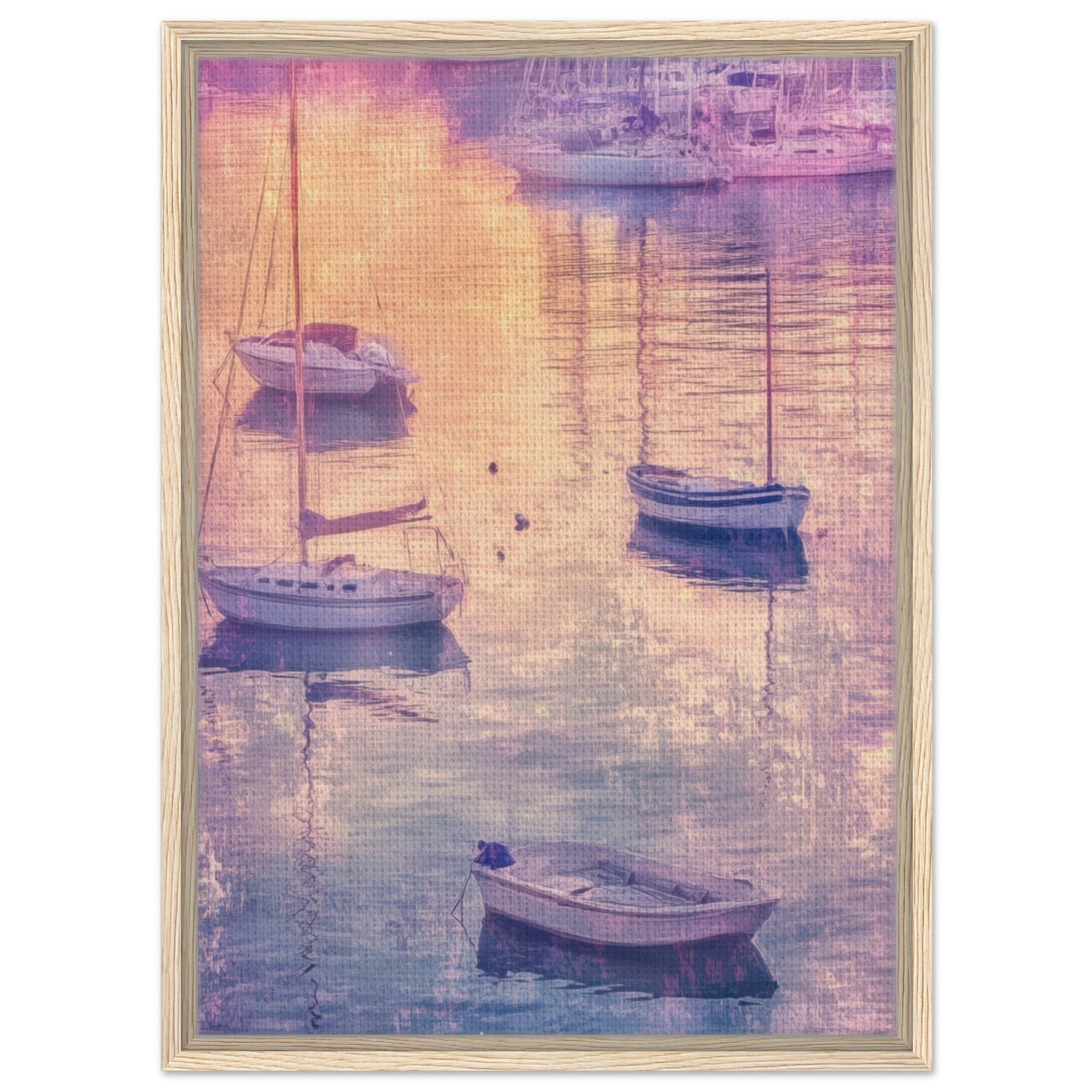 Framed Canvas Portrait - Boats at Dusk A harbor filled with gently rocky 3 - Shop Ai Art WebShop - Digital Art online Store