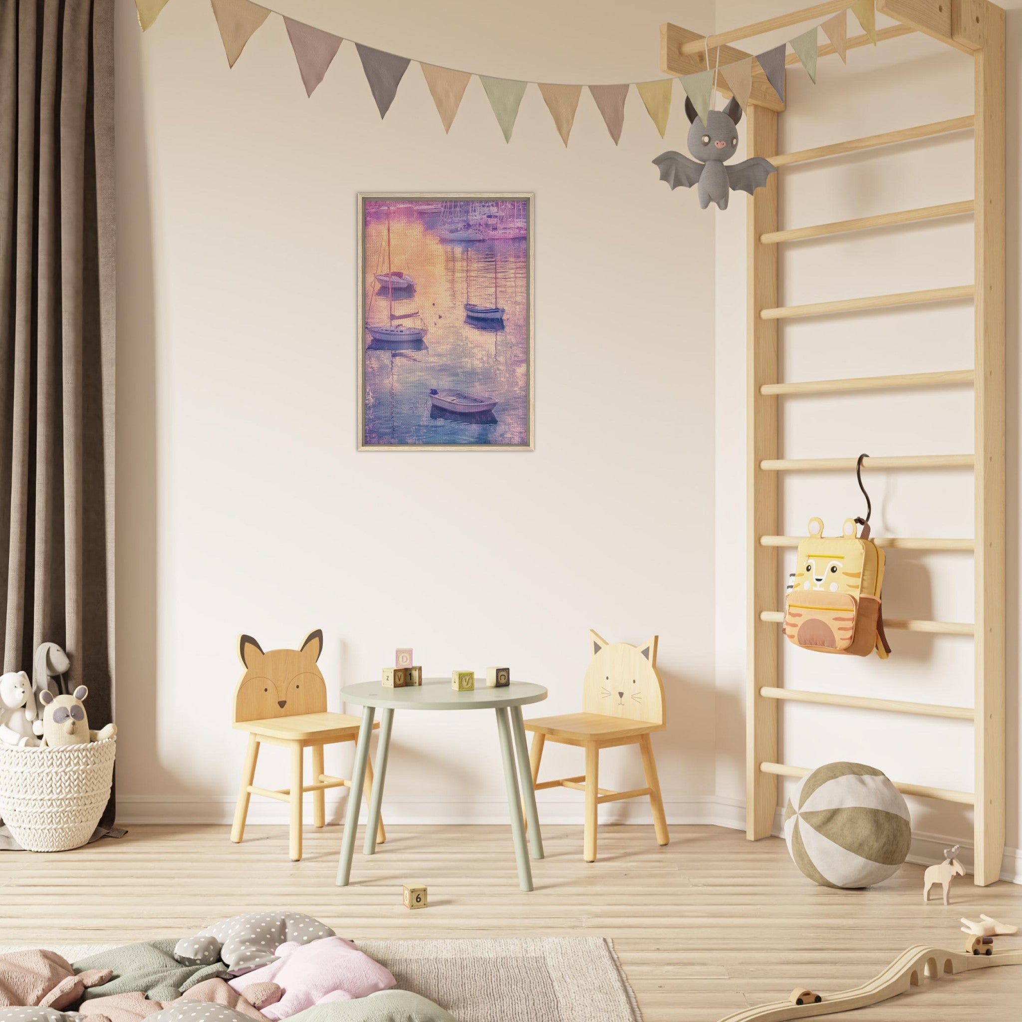 Framed Canvas Portrait - Boats at Dusk A harbor filled with gently rocky 3 - Shop Ai Art WebShop - Digital Art online Store