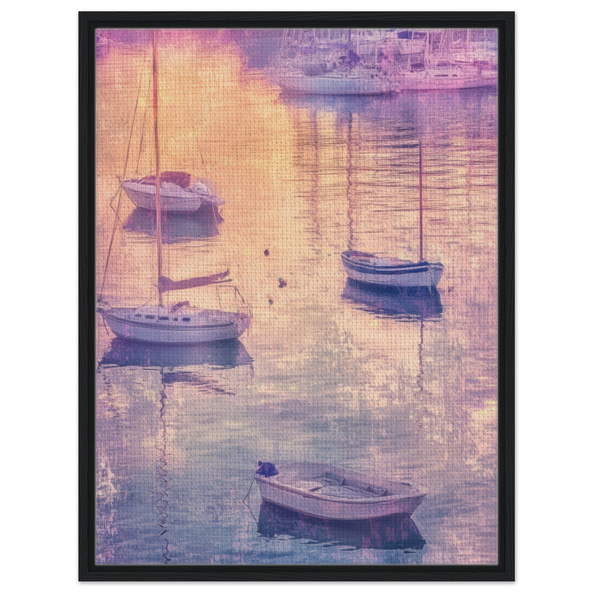 Framed Canvas Portrait - Boats at Dusk A harbor filled with gently rocky 3 - Shop Ai Art WebShop - Digital Art online Store