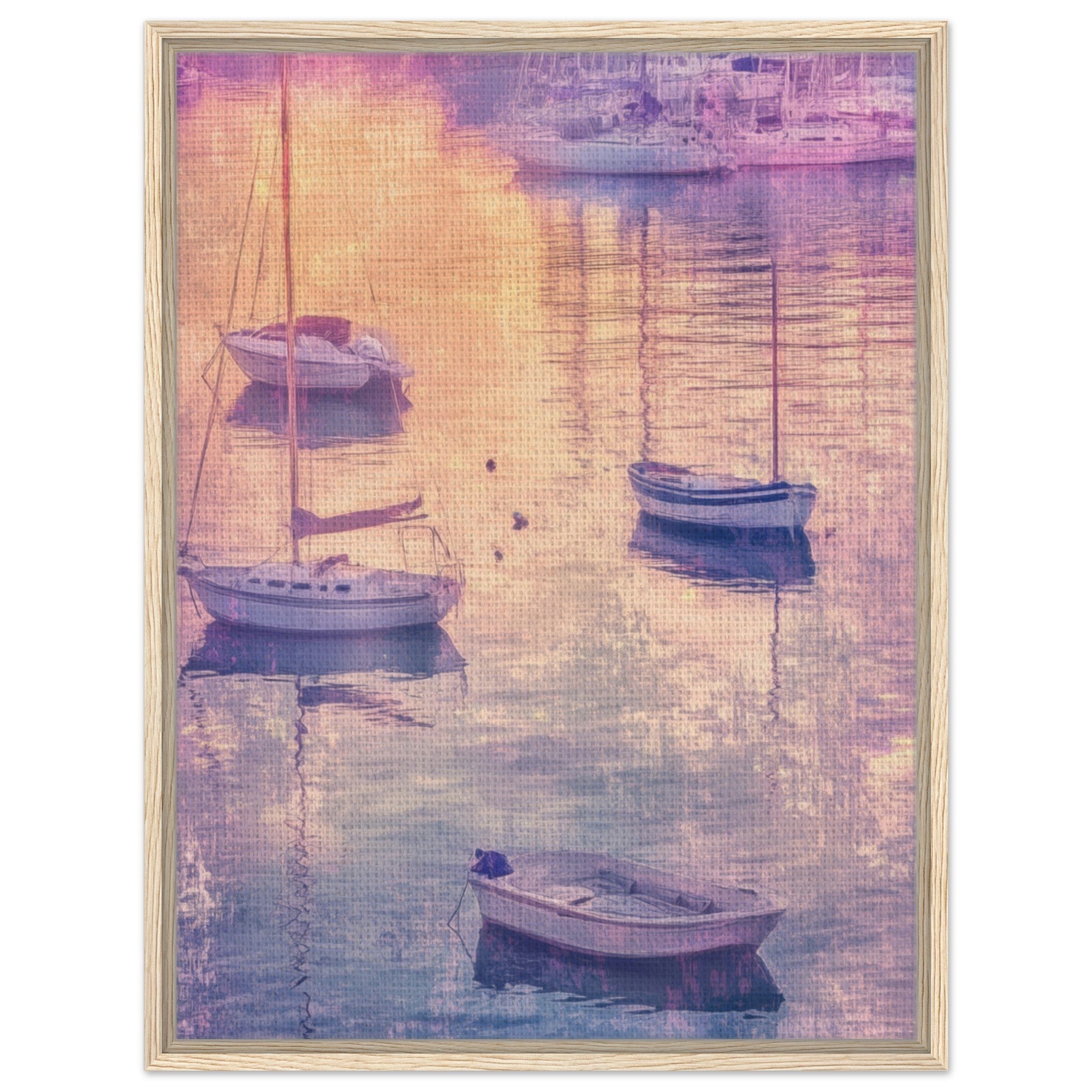 Framed Canvas Portrait - Boats at Dusk A harbor filled with gently rocky 3 - Shop Ai Art WebShop - Digital Art online Store