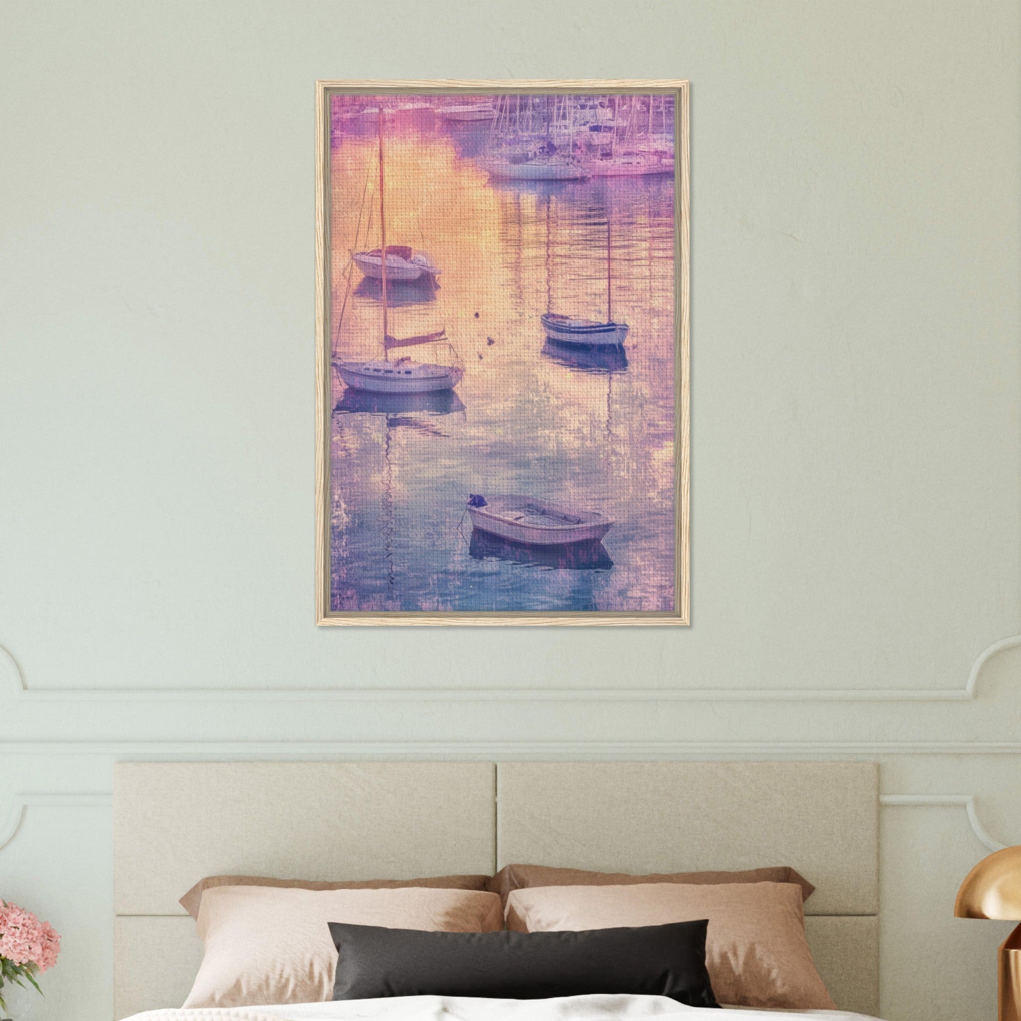 Framed Canvas Portrait - Boats at Dusk A harbor filled with gently rocky 3 - Shop Ai Art WebShop - Digital Art online Store