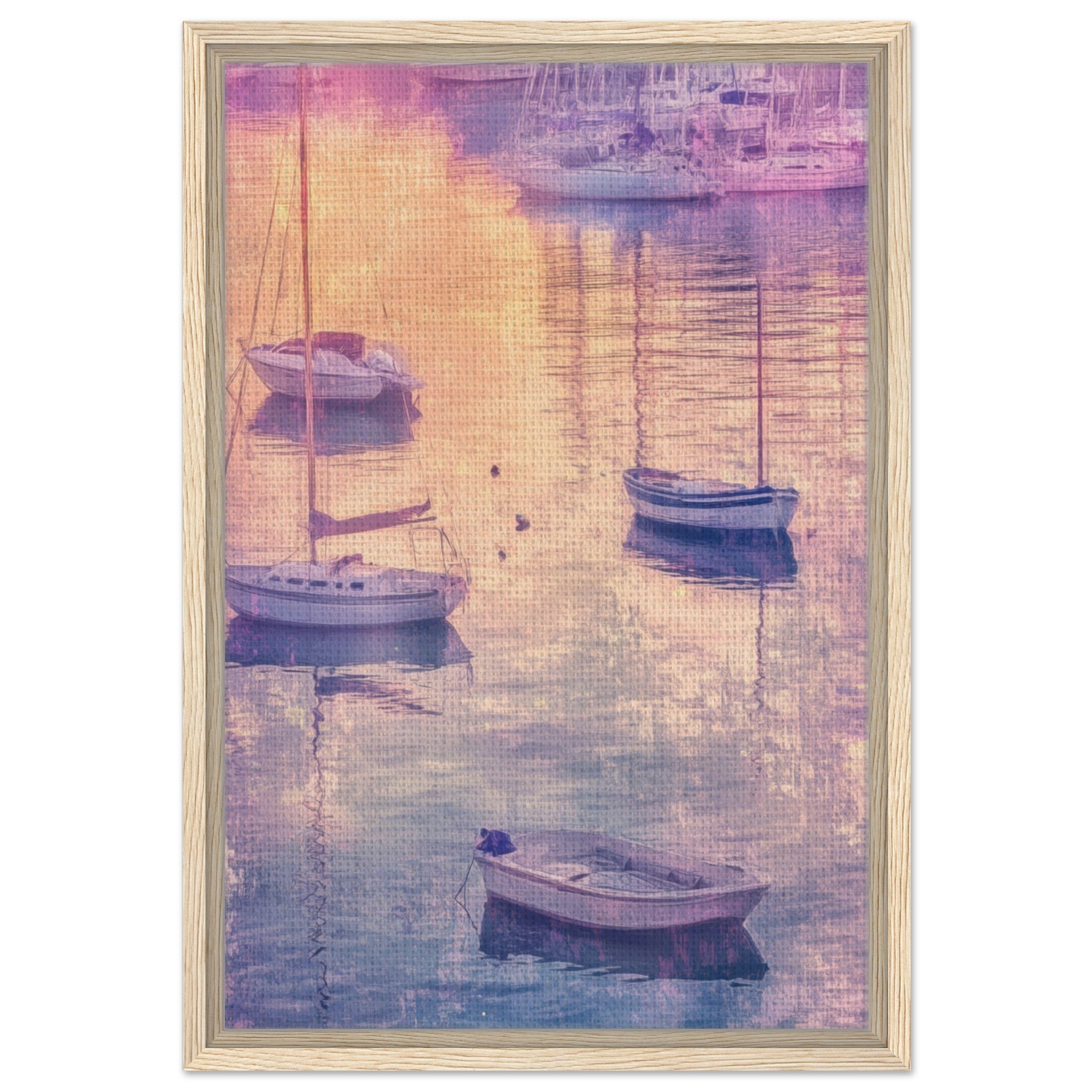 Framed Canvas Portrait - Boats at Dusk A harbor filled with gently rocky 3 - Shop Ai Art WebShop - Digital Art online Store