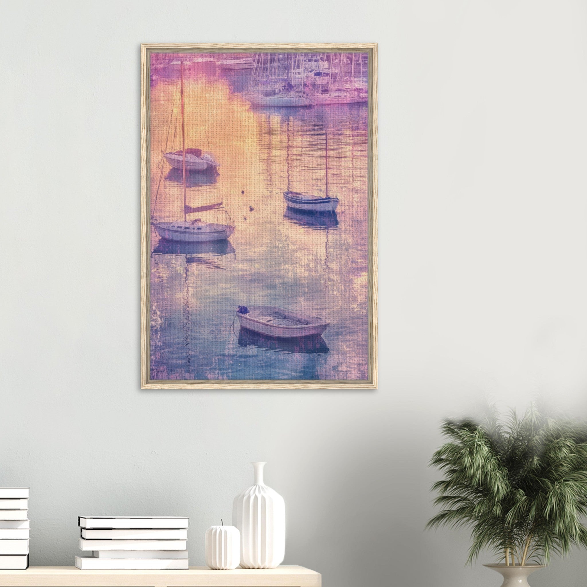 Framed Canvas Portrait - Boats at Dusk A harbor filled with gently rocky 3 - Shop Ai Art WebShop - Digital Art online Store