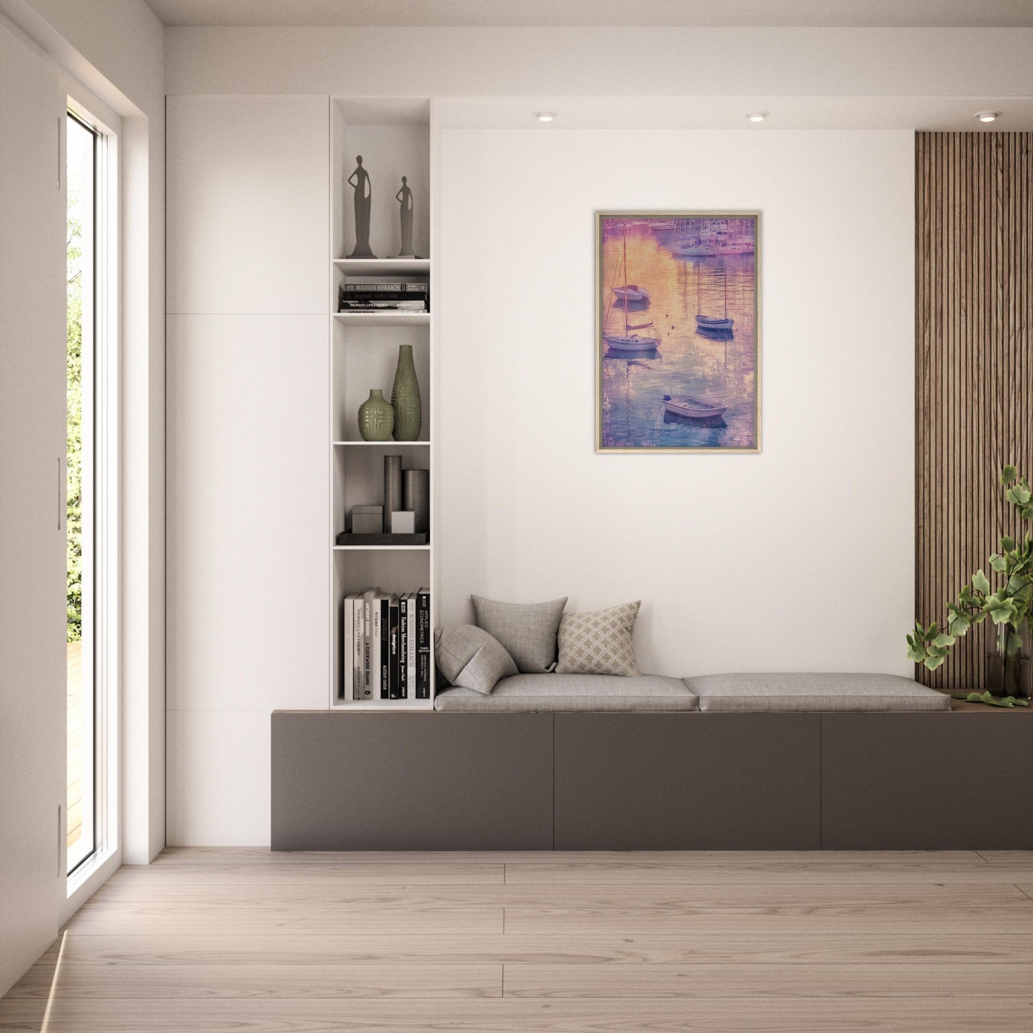 Framed Canvas Portrait - Boats at Dusk A harbor filled with gently rocky 3 - Shop Ai Art WebShop - Digital Art online Store
