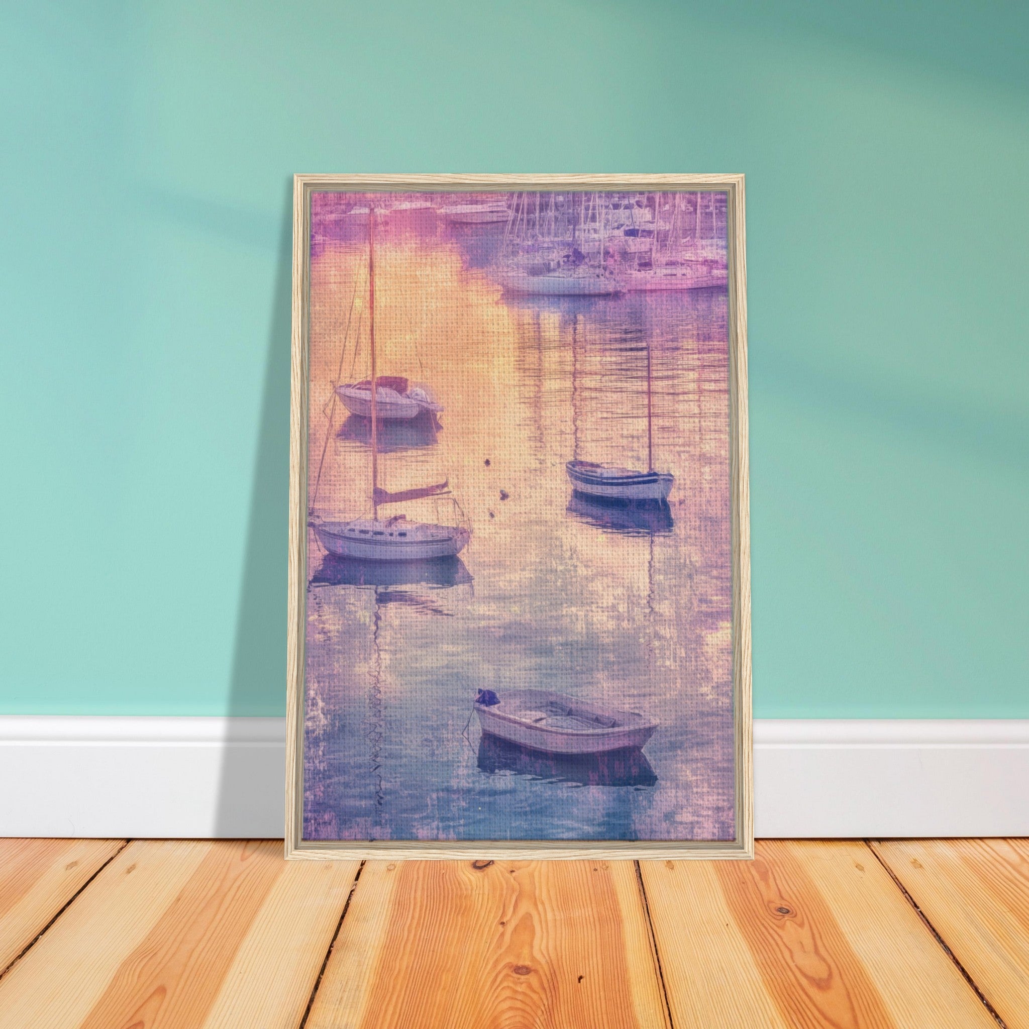 Framed Canvas Portrait - Boats at Dusk A harbor filled with gently rocky 3 - Shop Ai Art WebShop - Digital Art online Store