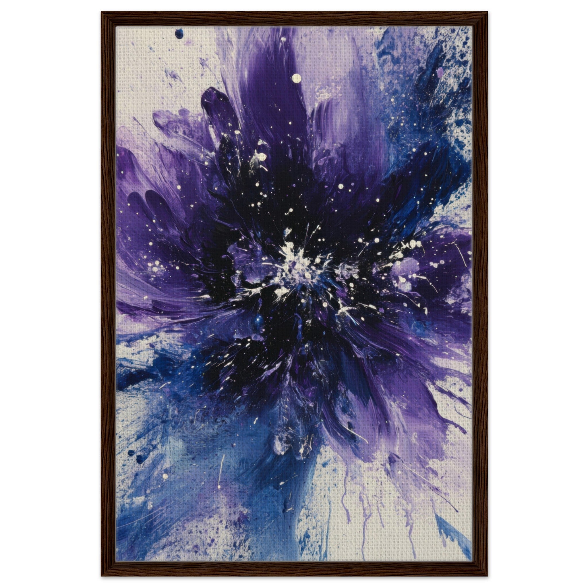 Framed Canvas Portrait - Cosmic Bloom An abstract explosion of deep purple - Shop Ai Art WebShop - Digital Art online Store