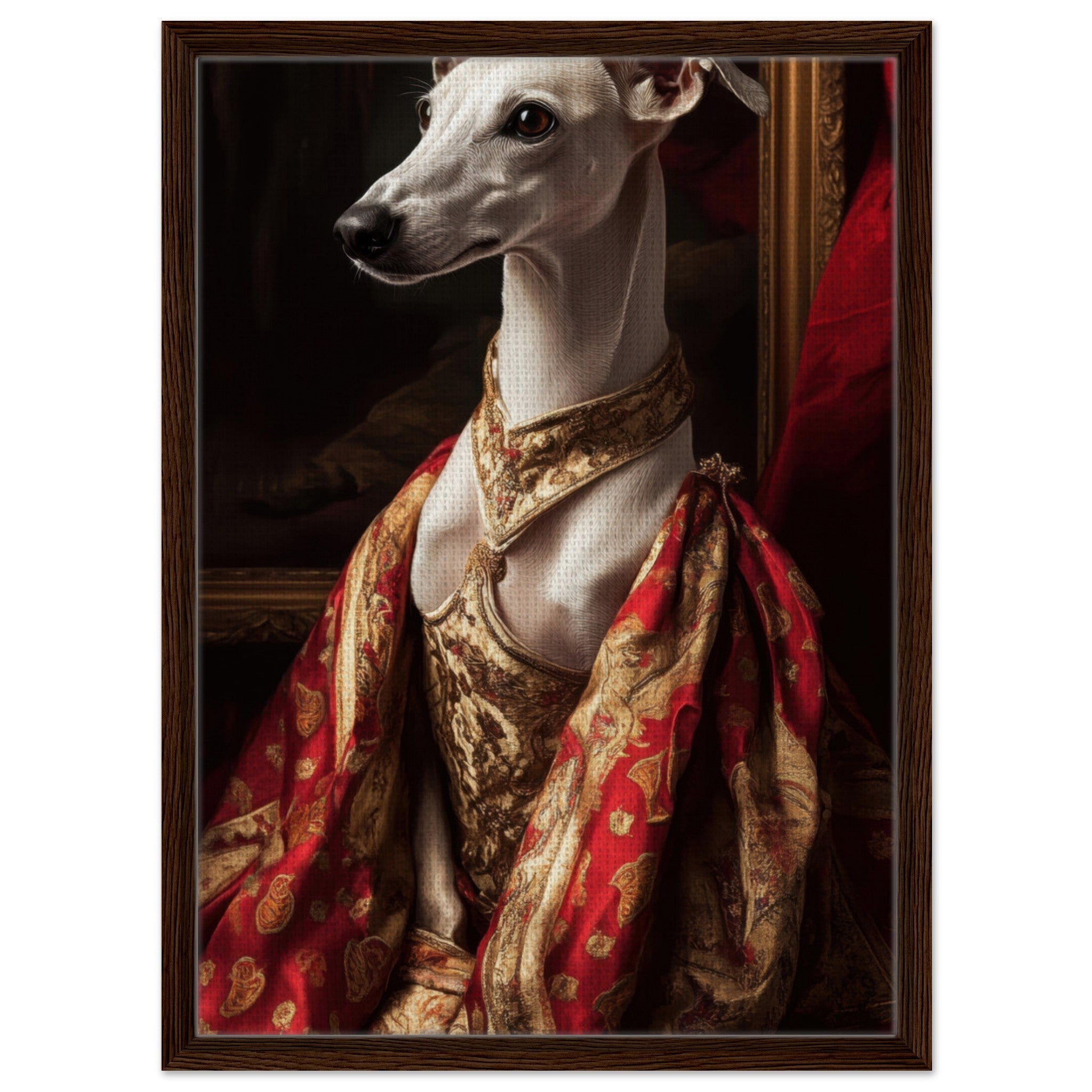 Framed Canvas Portrait - Elegant Baroque Greyhound Portrait A sleek grey - Shop Ai Art WebShop - Digital Art online Store