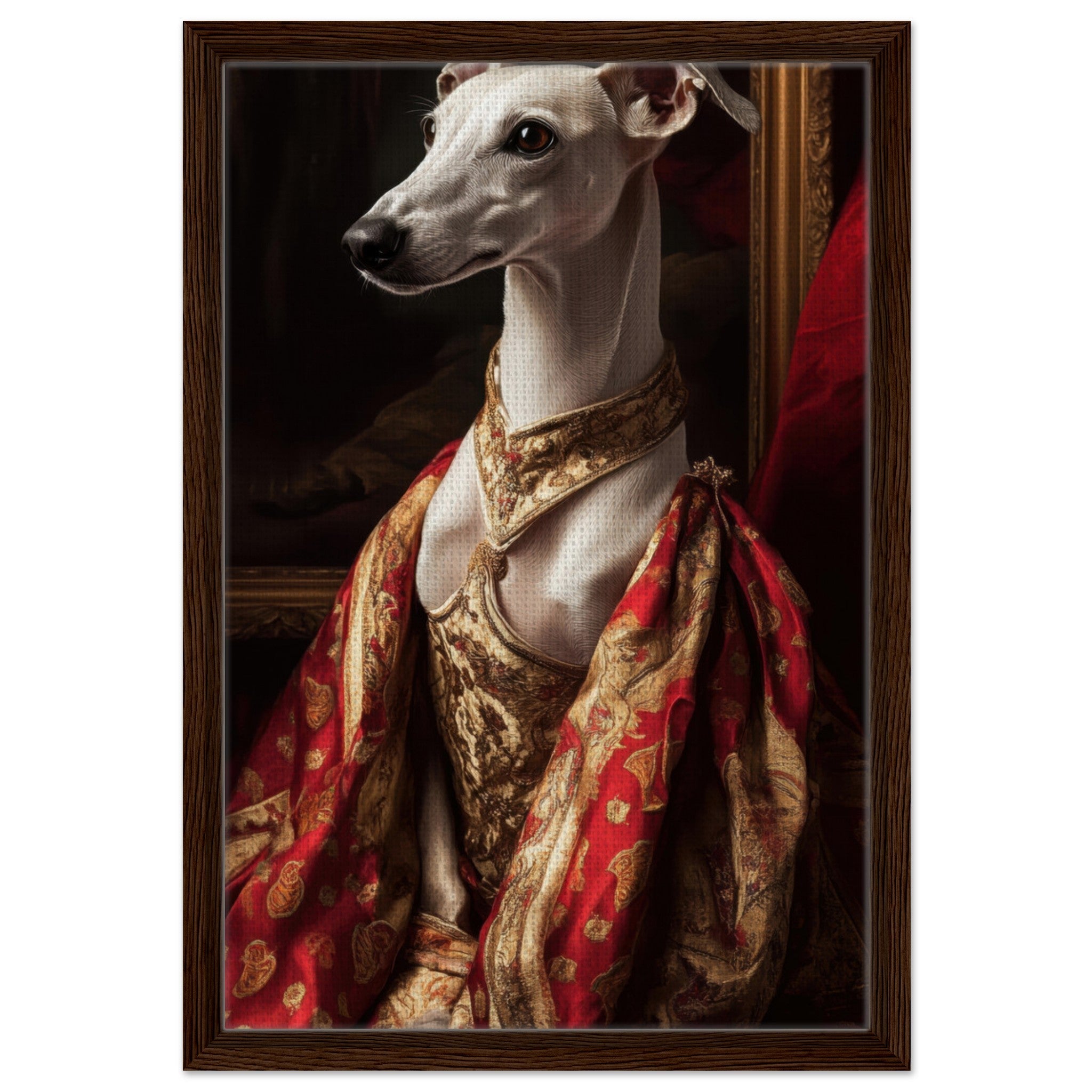 Framed Canvas Portrait - Elegant Baroque Greyhound Portrait A sleek grey - Shop Ai Art WebShop - Digital Art online Store