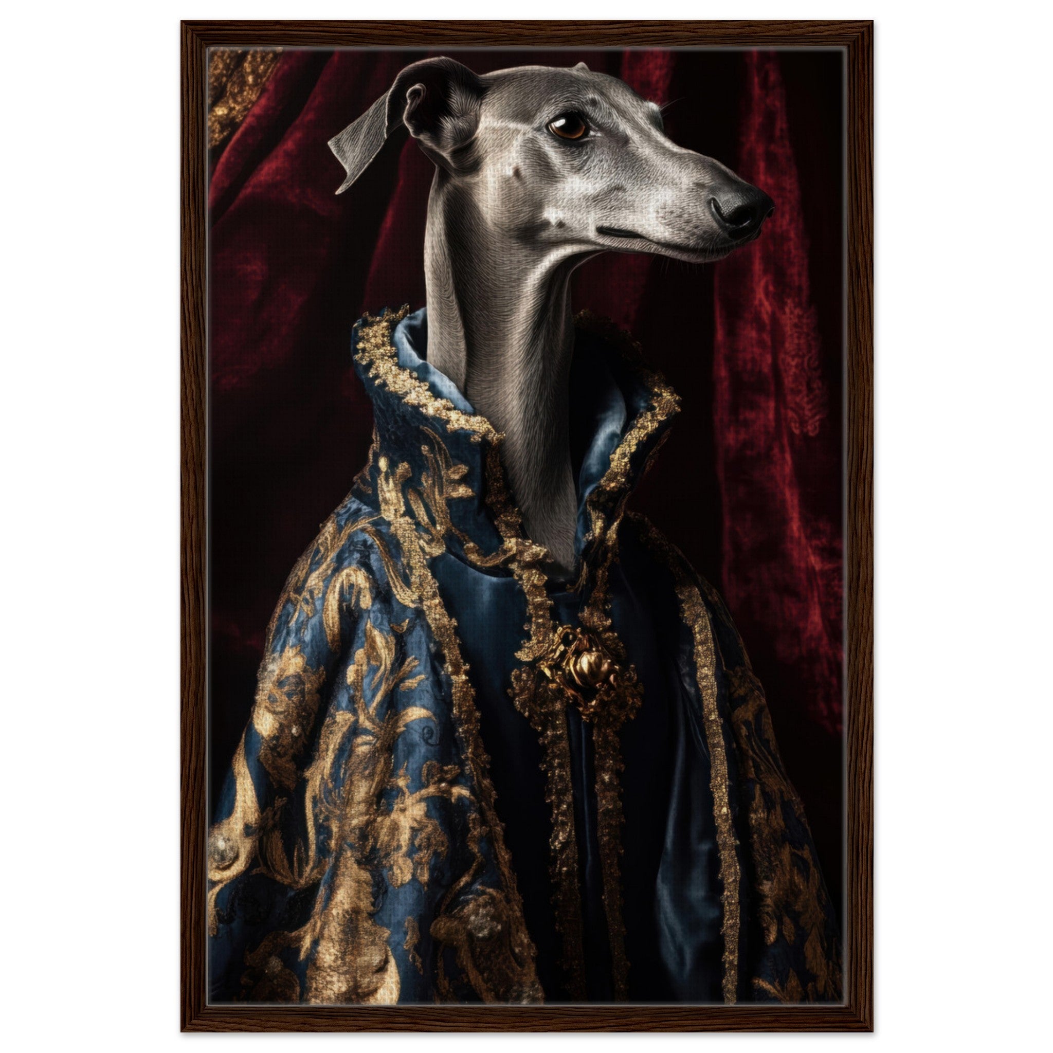 Framed Canvas Portrait - Elegant Baroque Greyhound Portrait A sleek grey 2 - Shop Ai Art WebShop - Digital Art online Store