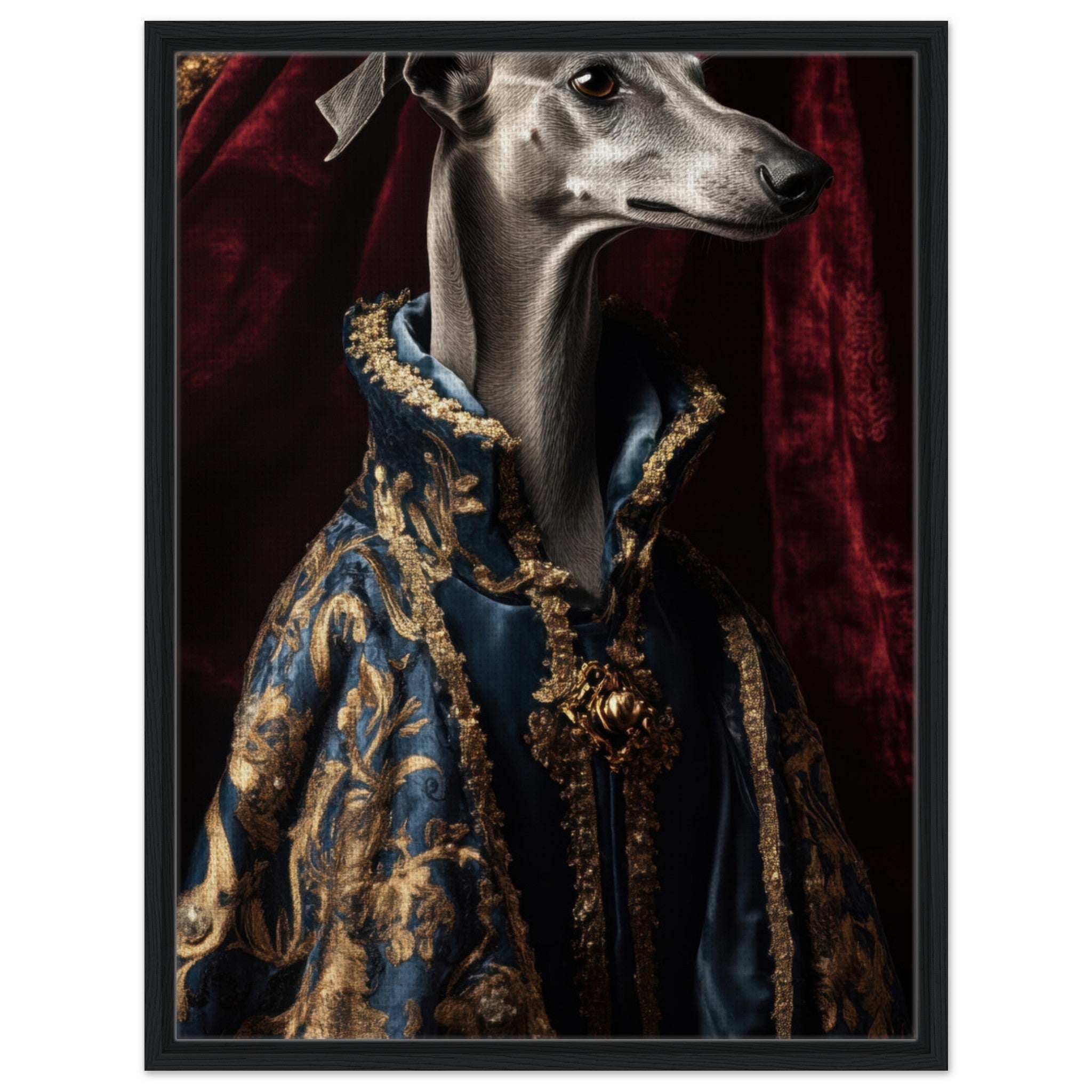 Framed Canvas Portrait - Elegant Baroque Greyhound Portrait A sleek grey 2 - Shop Ai Art WebShop - Digital Art online Store