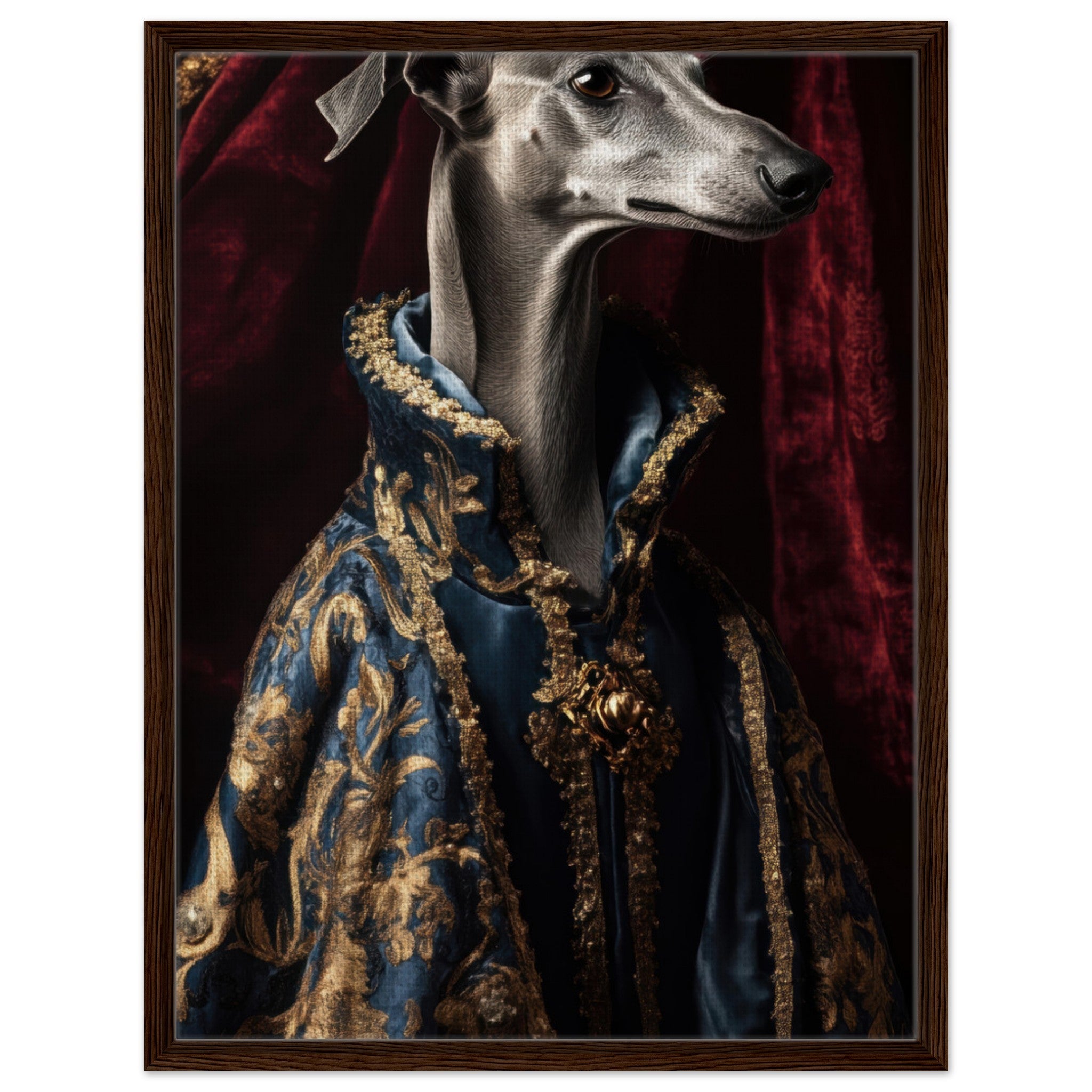 Framed Canvas Portrait - Elegant Baroque Greyhound Portrait A sleek grey 2 - Shop Ai Art WebShop - Digital Art online Store