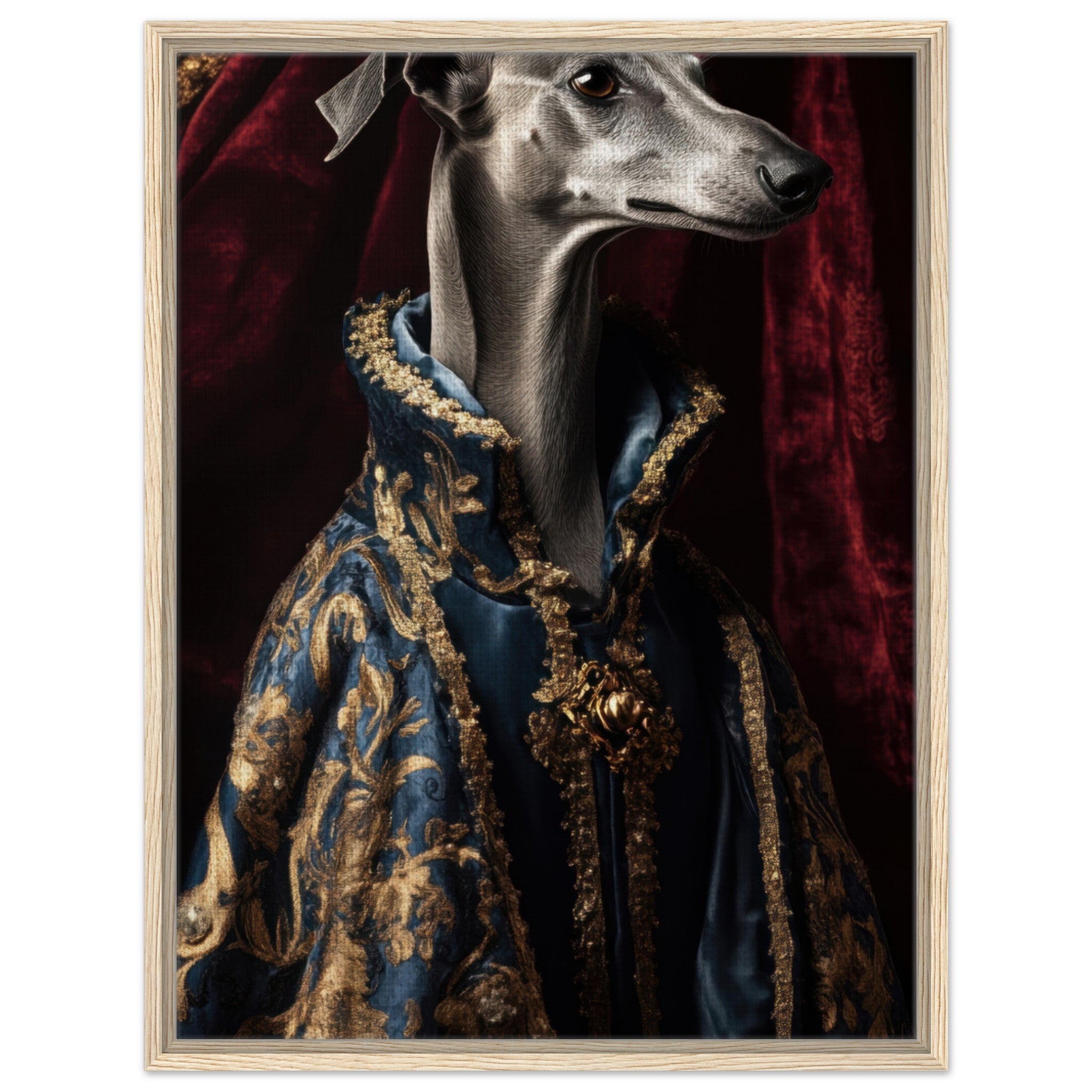 Framed Canvas Portrait - Elegant Baroque Greyhound Portrait A sleek grey 2 - Shop Ai Art WebShop - Digital Art online Store
