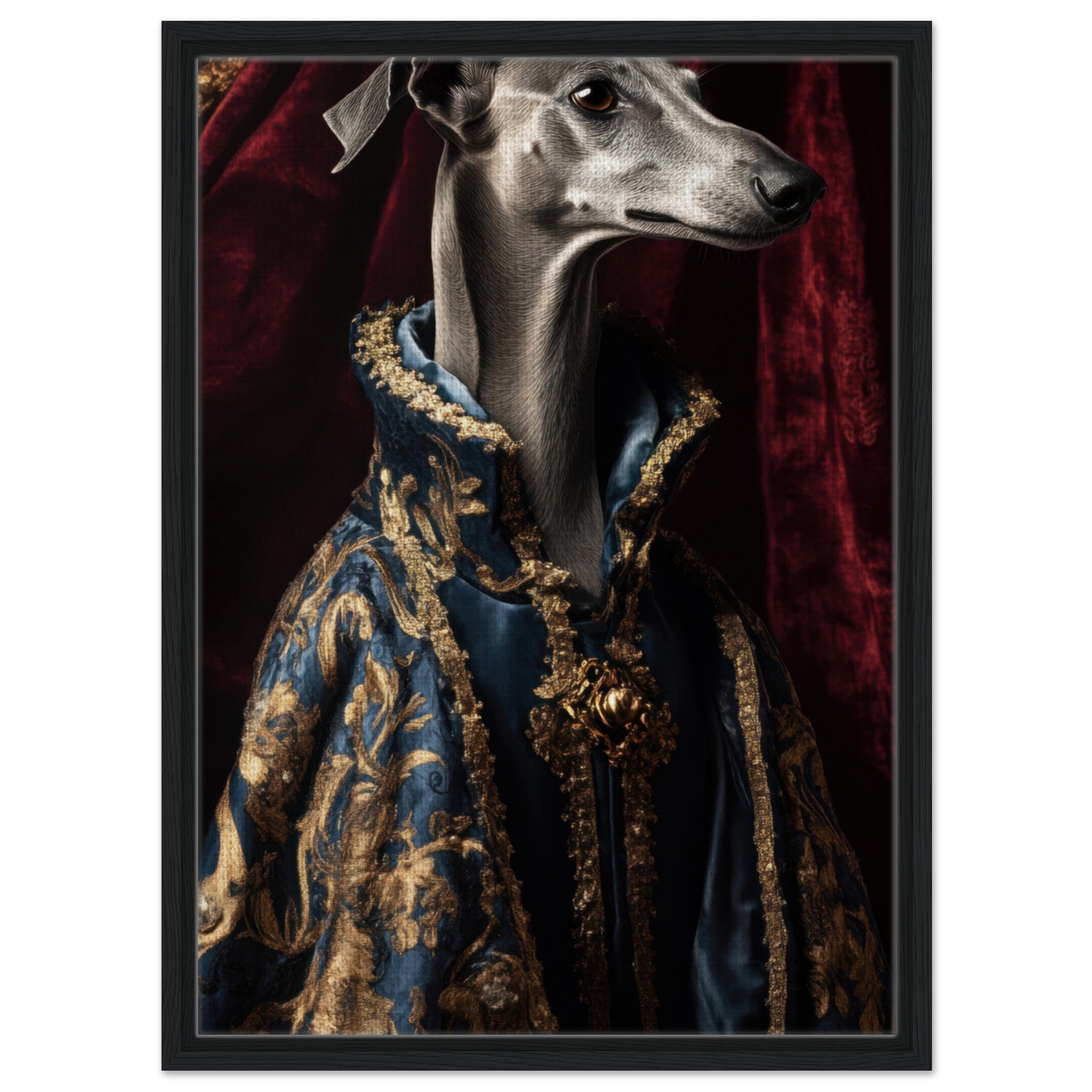 Framed Canvas Portrait - Elegant Baroque Greyhound Portrait A sleek grey 2 - Shop Ai Art WebShop - Digital Art online Store