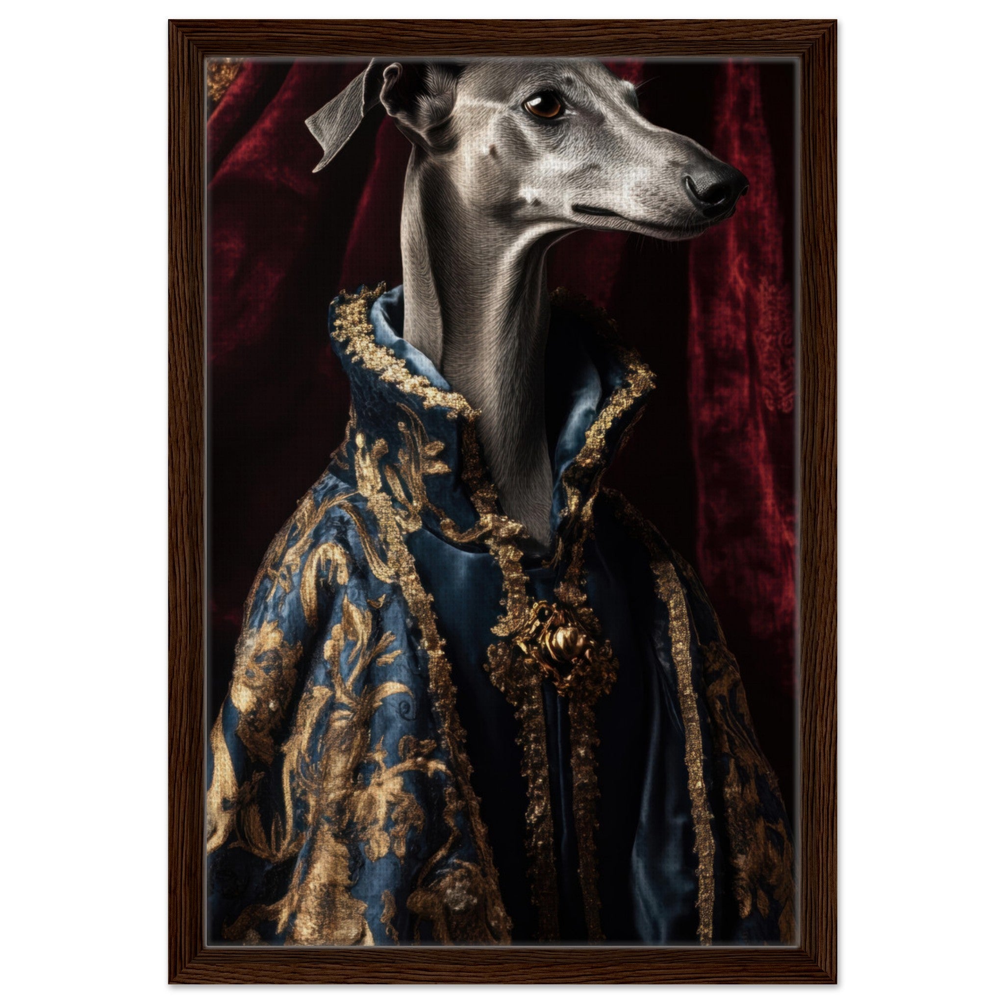 Framed Canvas Portrait - Elegant Baroque Greyhound Portrait A sleek grey 2 - Shop Ai Art WebShop - Digital Art online Store