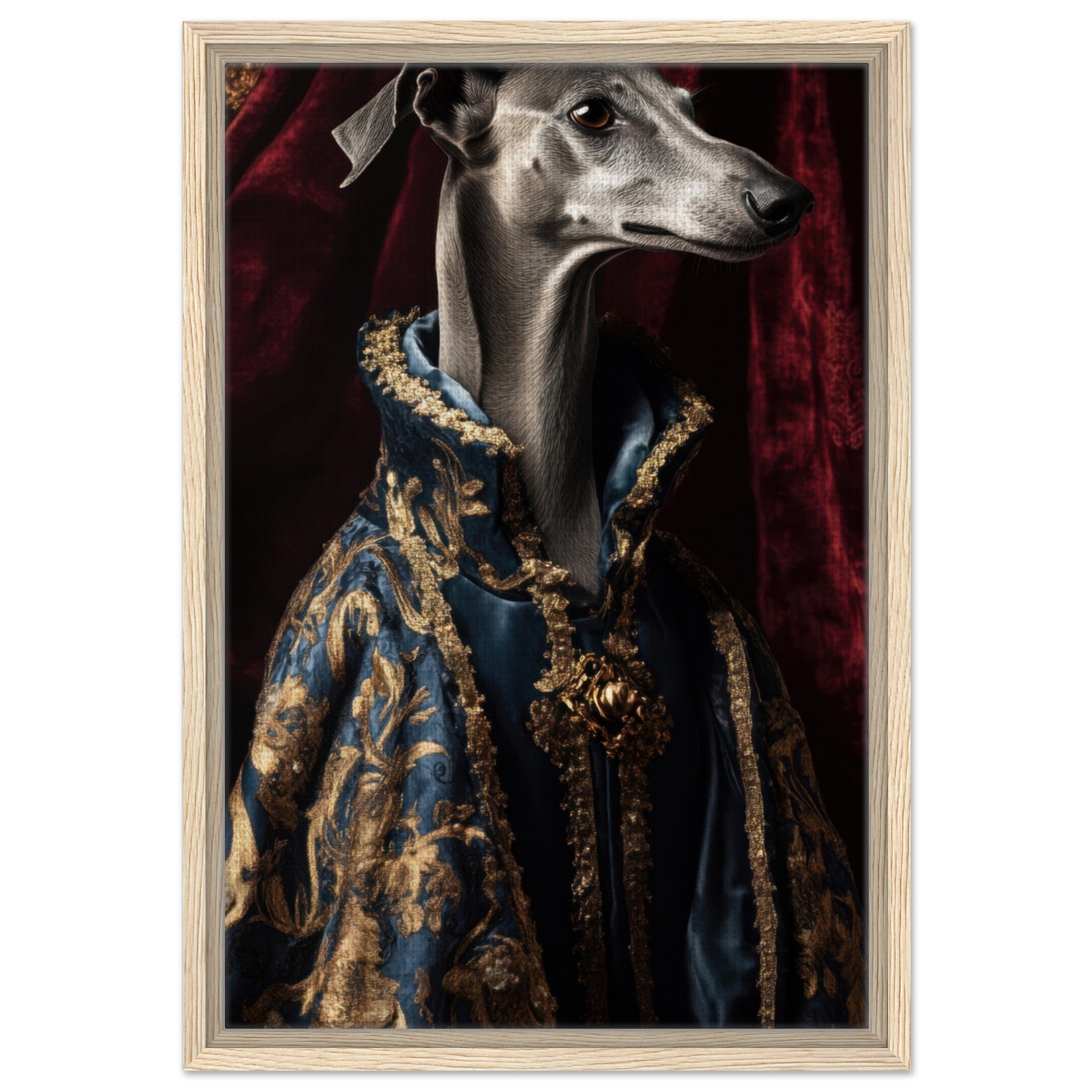 Framed Canvas Portrait - Elegant Baroque Greyhound Portrait A sleek grey 2 - Shop Ai Art WebShop - Digital Art online Store