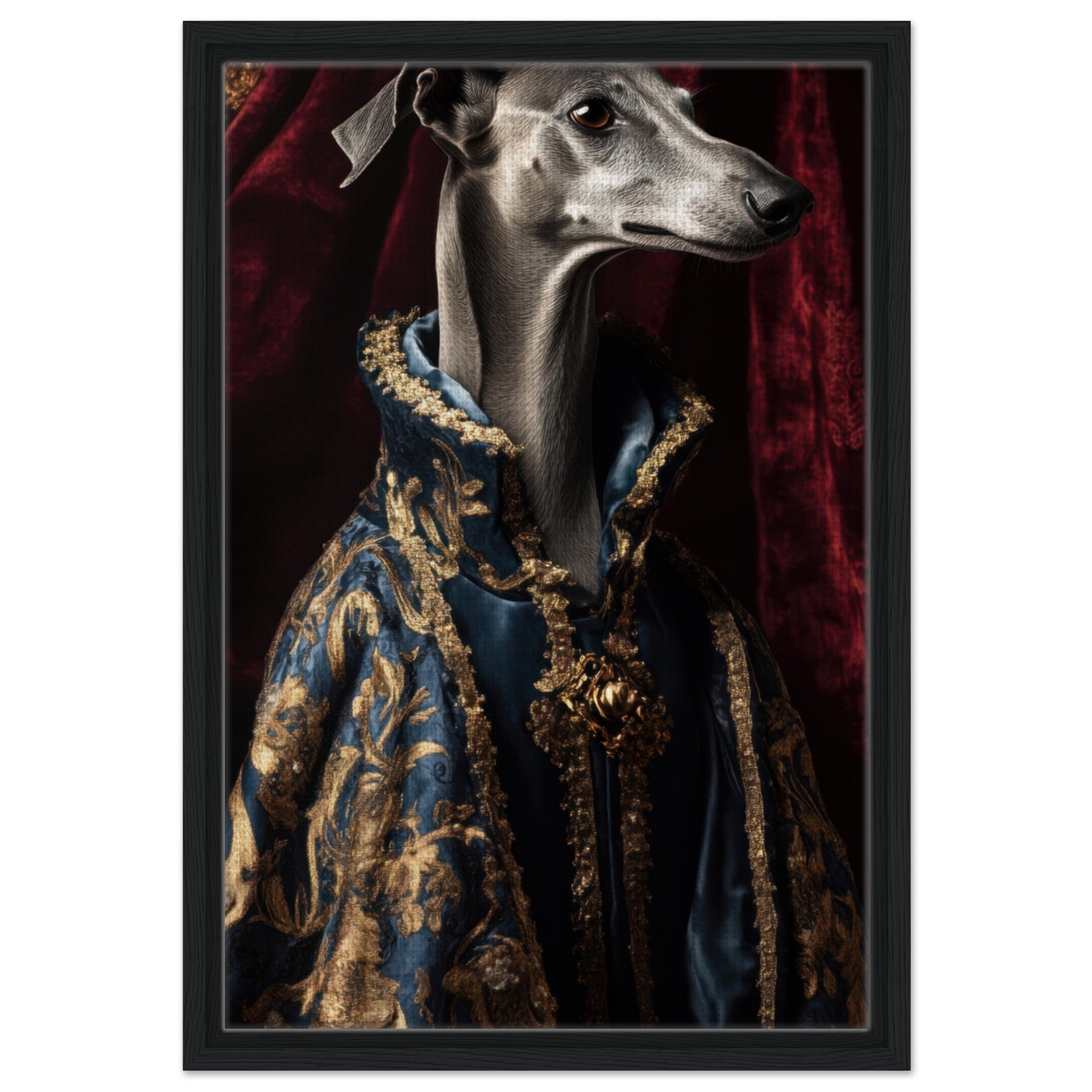 Framed Canvas Portrait - Elegant Baroque Greyhound Portrait A sleek grey 2 - Shop Ai Art WebShop - Digital Art online Store