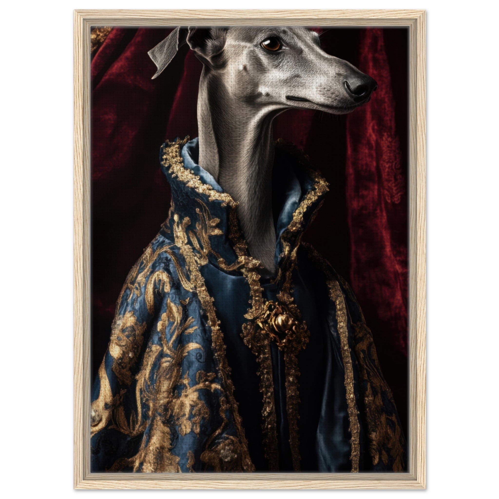 Framed Canvas Portrait - Elegant Baroque Greyhound Portrait A sleek grey 2 - Shop Ai Art WebShop - Digital Art online Store