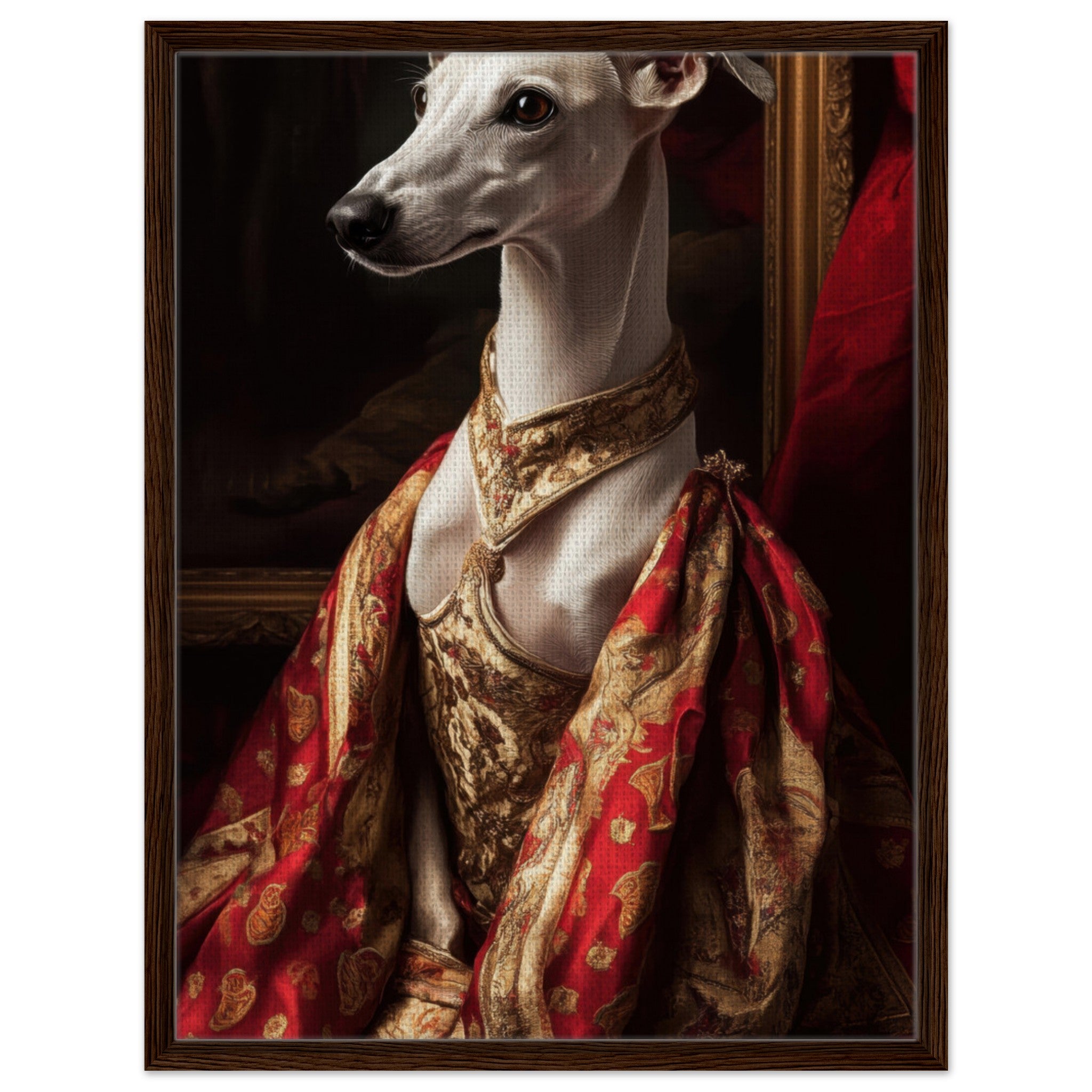 Framed Canvas Portrait - Elegant Baroque Greyhound Portrait A sleek grey - Shop Ai Art WebShop - Digital Art online Store
