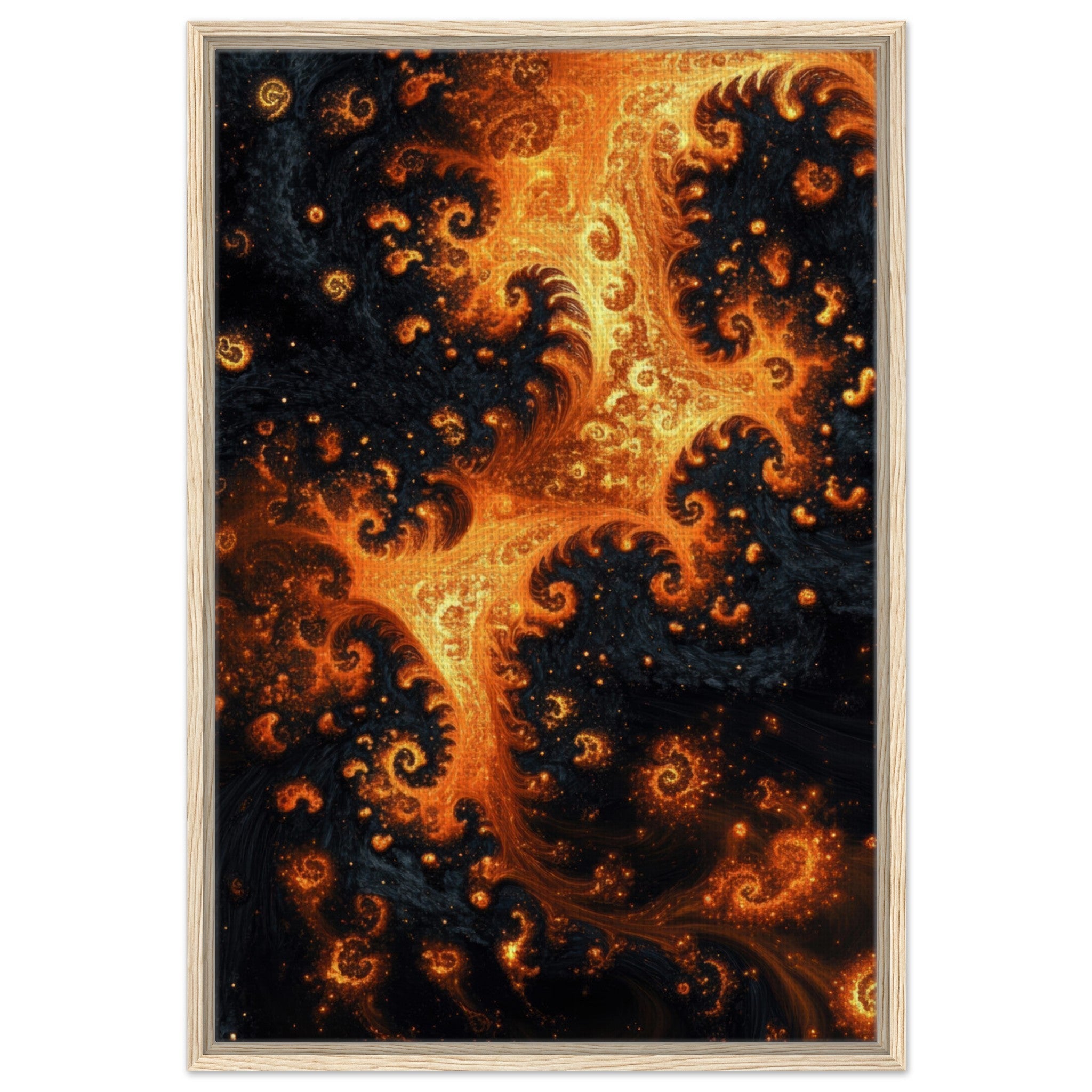 Framed Canvas Portrait - Ember Genesis A volatile burst of molten gold - Shop Ai Art WebShop - Digital Art online Store