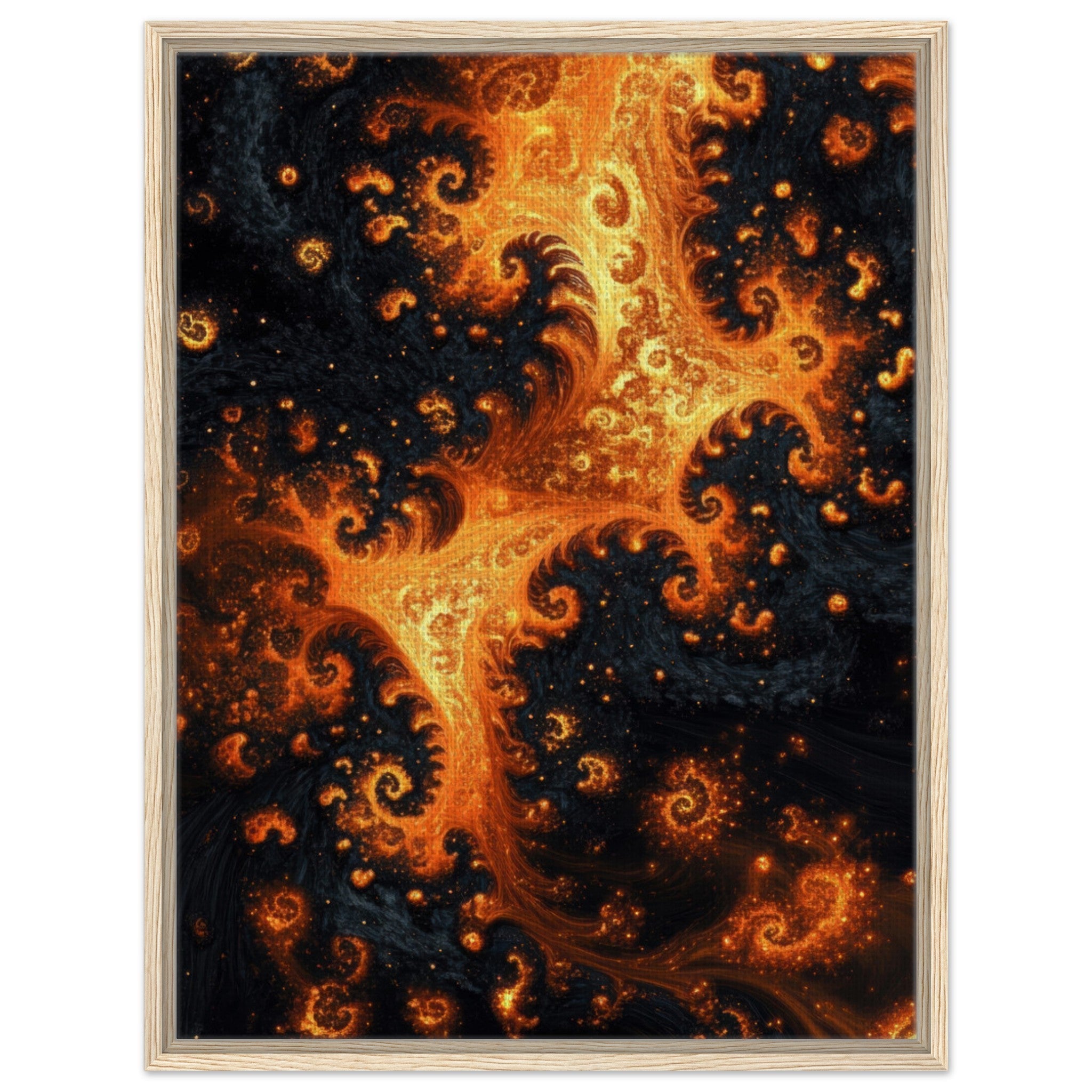 Framed Canvas Portrait - Ember Genesis A volatile burst of molten gold - Shop Ai Art WebShop - Digital Art online Store