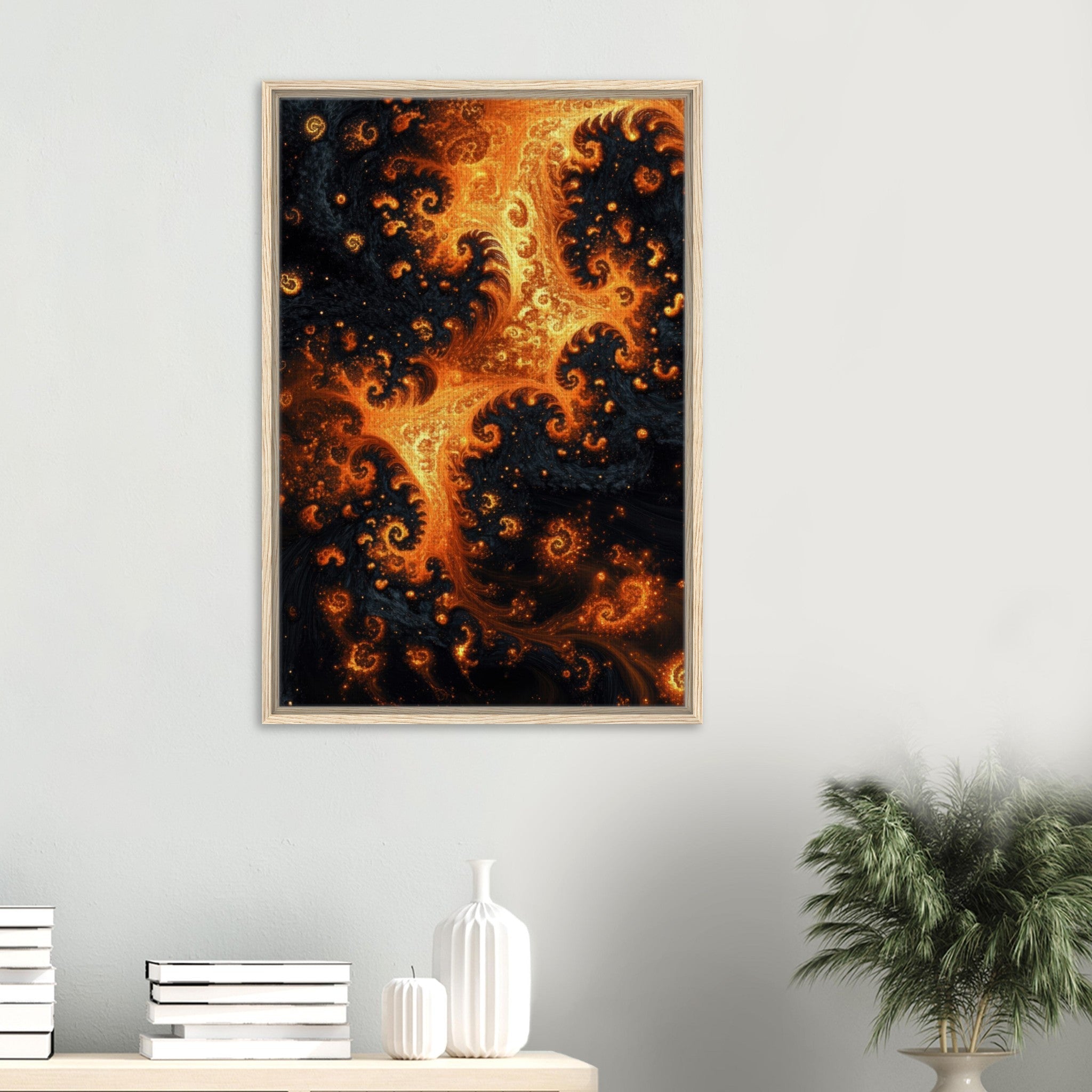 Framed Canvas Portrait - Ember Genesis A volatile burst of molten gold - Shop Ai Art WebShop - Digital Art online Store