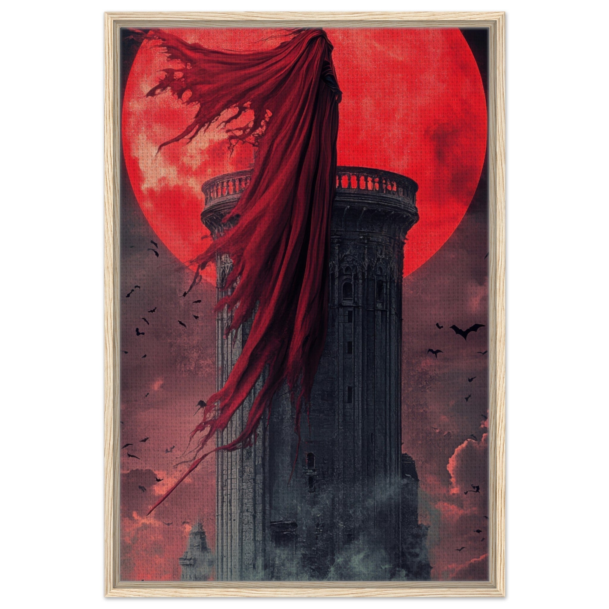 Framed Canvas Portrait - Gothic Vampire Sorcerer in a Moonlit Castle 6 - Shop Ai Art WebShop - Digital Art online Store