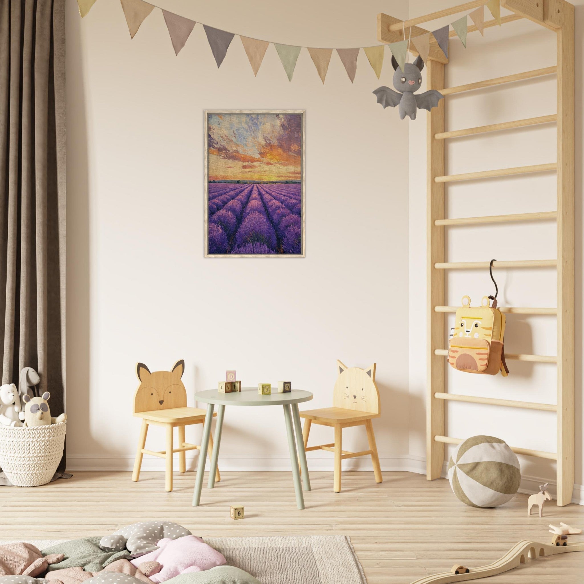 Framed Canvas Portrait - Lavender Fields at Sunset A mesmerizing view - Shop Ai Art WebShop - Digital Art online Store