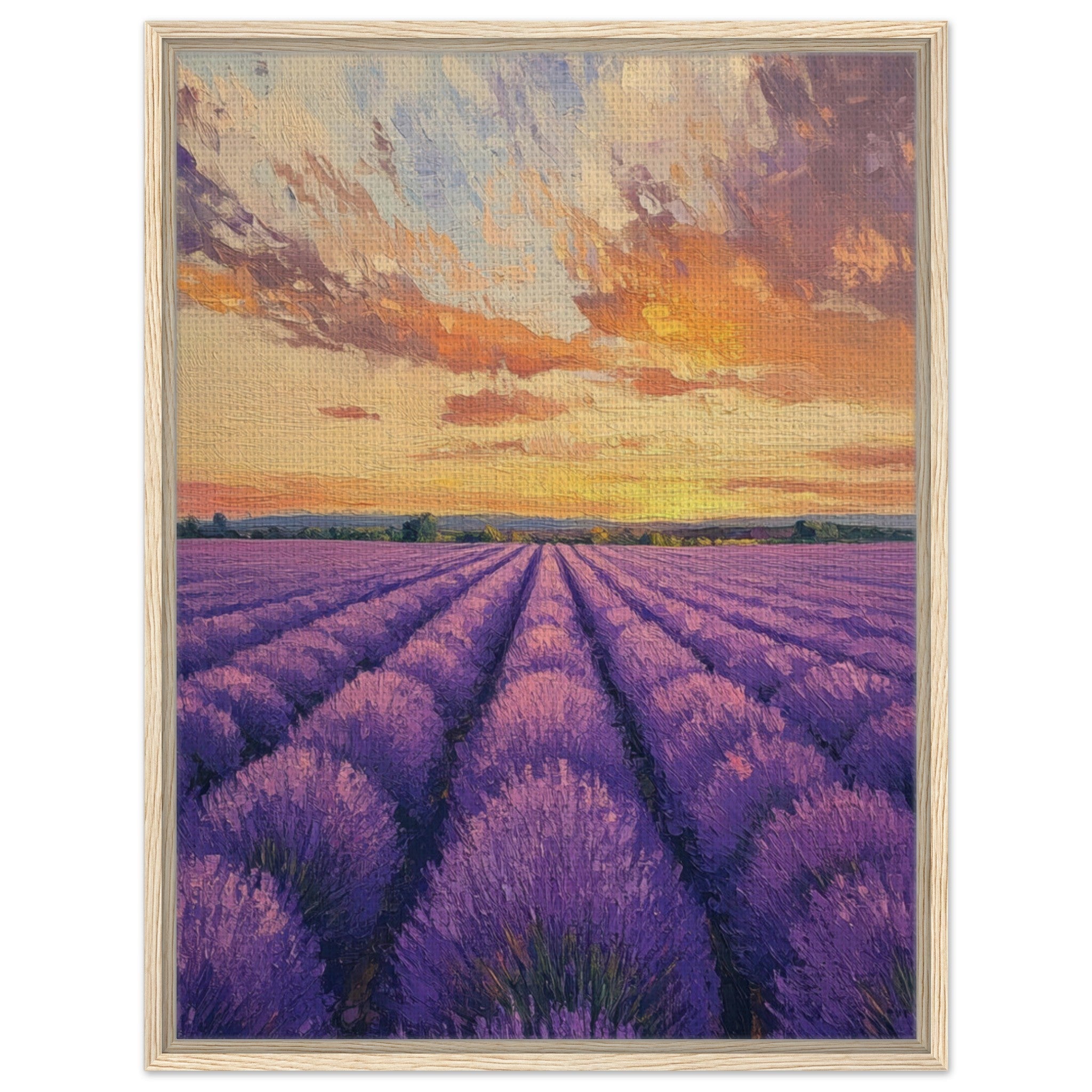 Framed Canvas Portrait - Lavender Fields at Sunset A mesmerizing view - Shop Ai Art WebShop - Digital Art online Store