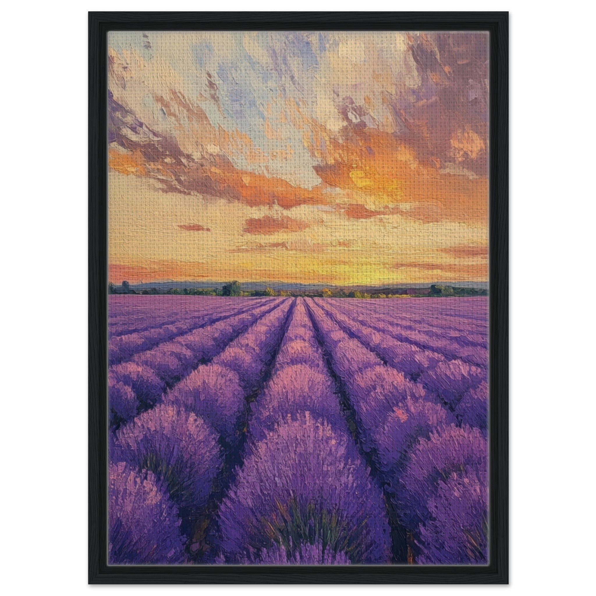 Framed Canvas Portrait - Lavender Fields at Sunset A mesmerizing view - Shop Ai Art WebShop - Digital Art online Store