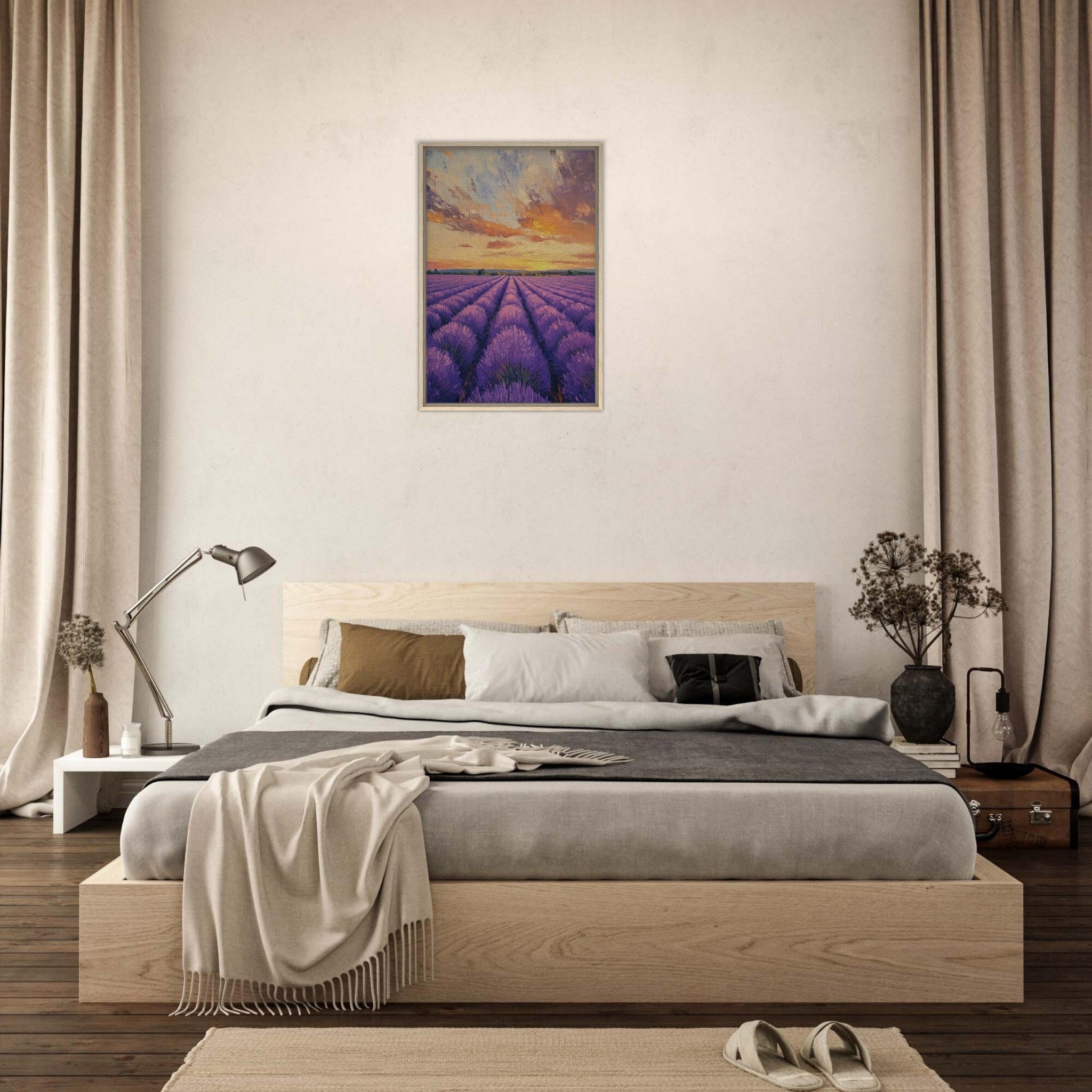Framed Canvas Portrait - Lavender Fields at Sunset A mesmerizing view - Shop Ai Art WebShop - Digital Art online Store