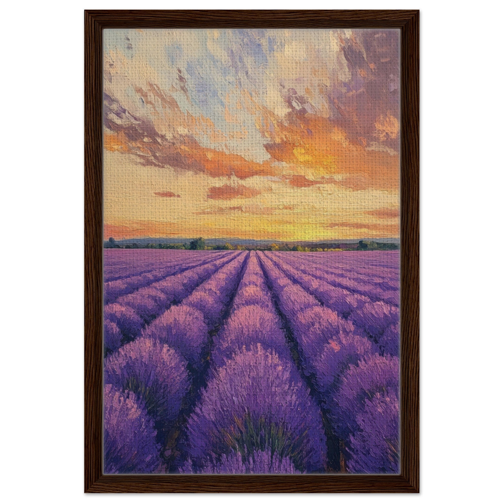 Framed Canvas Portrait - Lavender Fields at Sunset A mesmerizing view - Shop Ai Art WebShop - Digital Art online Store