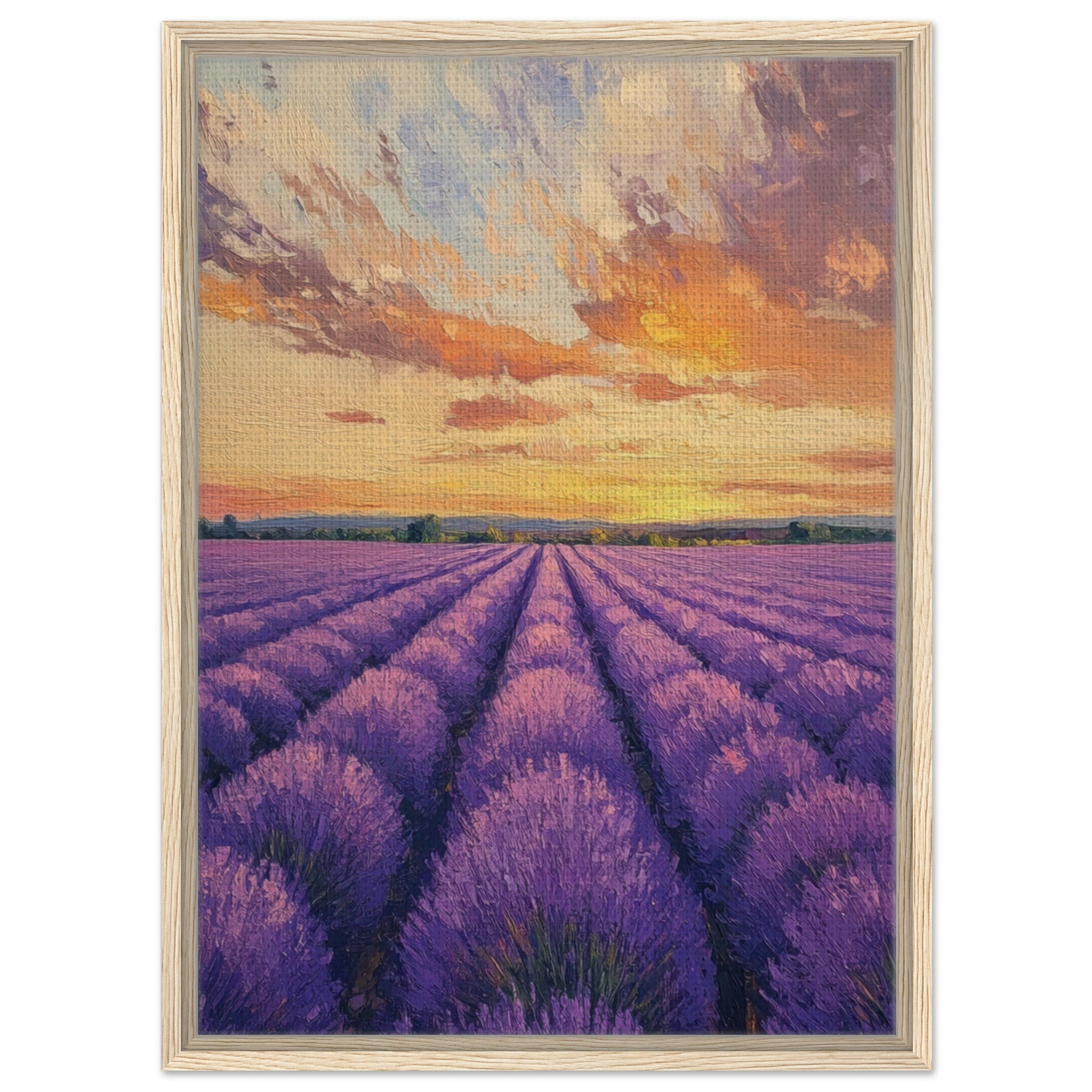 Framed Canvas Portrait - Lavender Fields at Sunset A mesmerizing view - Shop Ai Art WebShop - Digital Art online Store