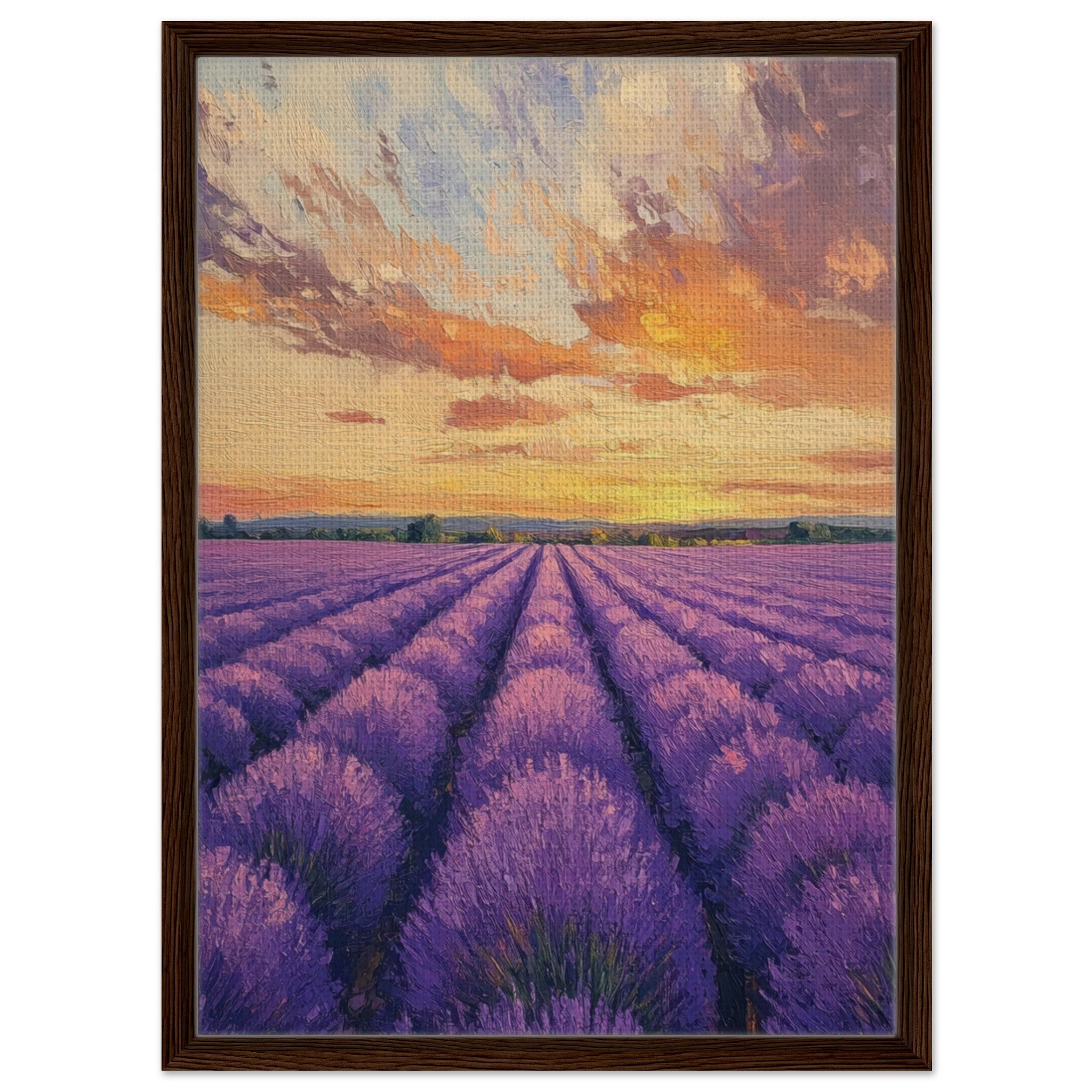 Framed Canvas Portrait - Lavender Fields at Sunset A mesmerizing view - Shop Ai Art WebShop - Digital Art online Store