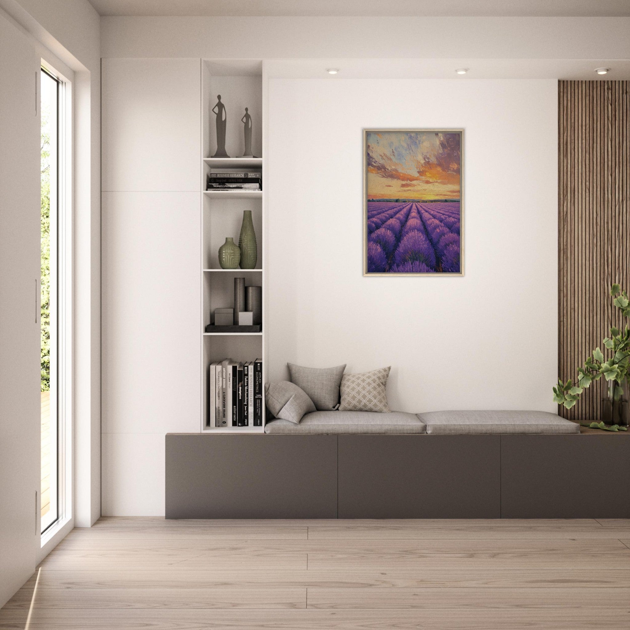 Framed Canvas Portrait - Lavender Fields at Sunset A mesmerizing view - Shop Ai Art WebShop - Digital Art online Store