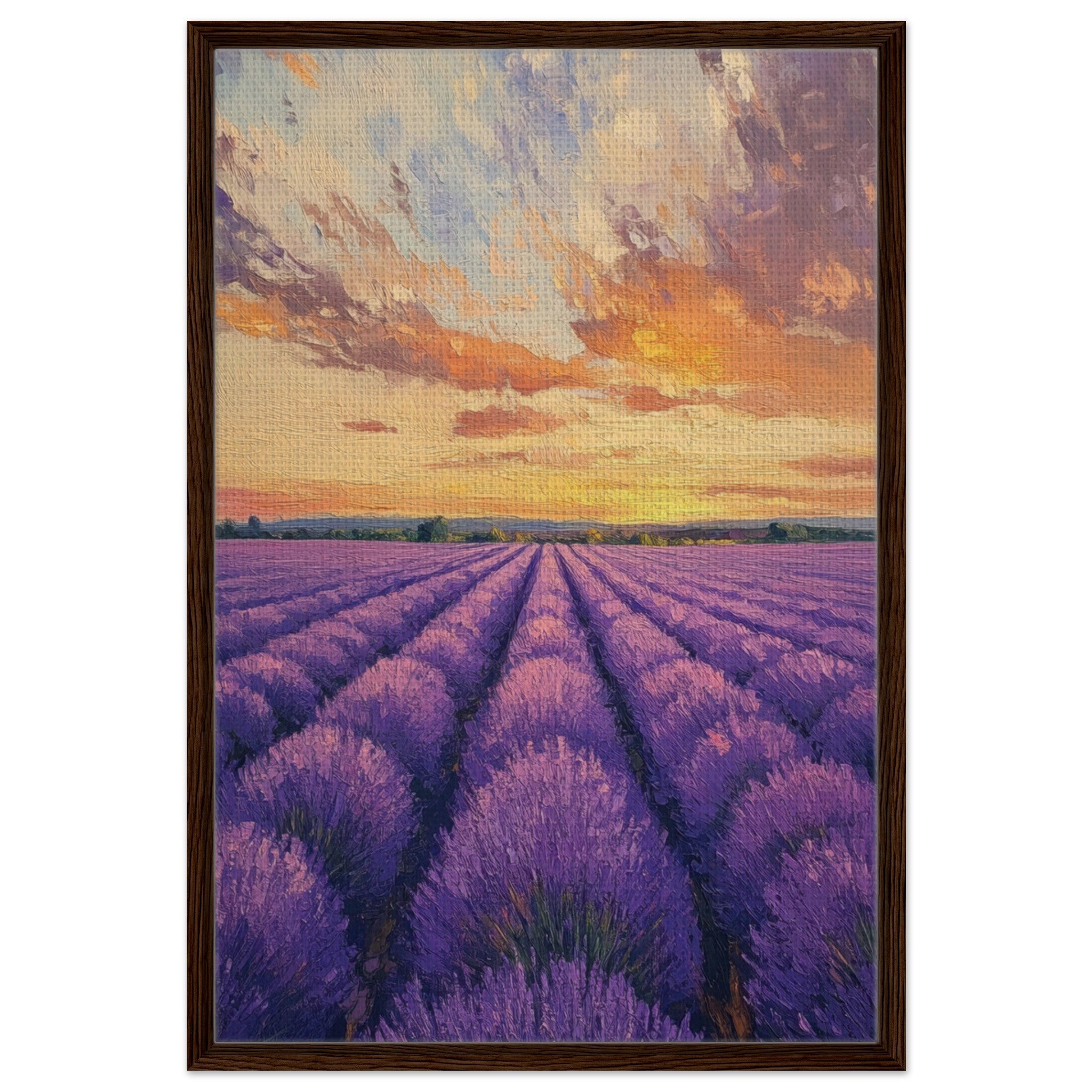 Framed Canvas Portrait - Lavender Fields at Sunset A mesmerizing view - Shop Ai Art WebShop - Digital Art online Store