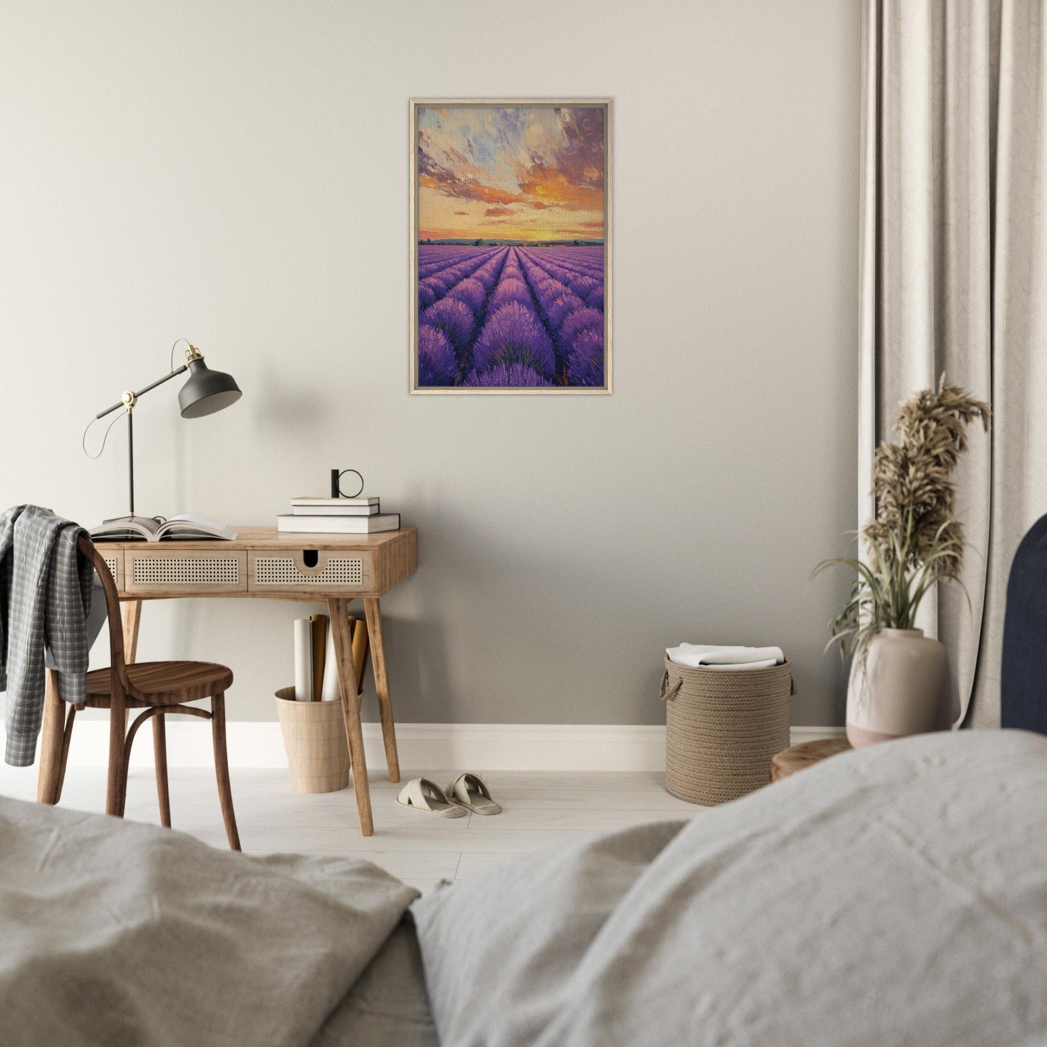 Framed Canvas Portrait - Lavender Fields at Sunset A mesmerizing view - Shop Ai Art WebShop - Digital Art online Store