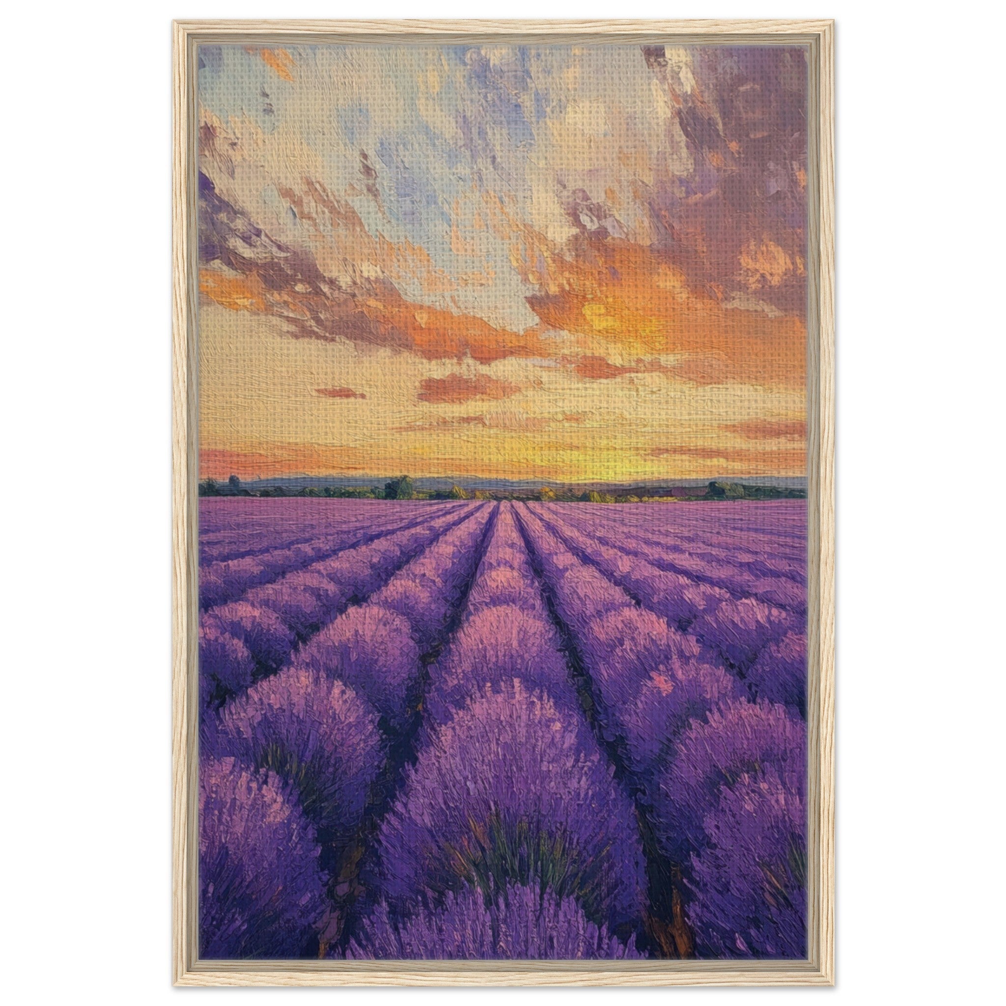 Framed Canvas Portrait - Lavender Fields at Sunset A mesmerizing view - Shop Ai Art WebShop - Digital Art online Store