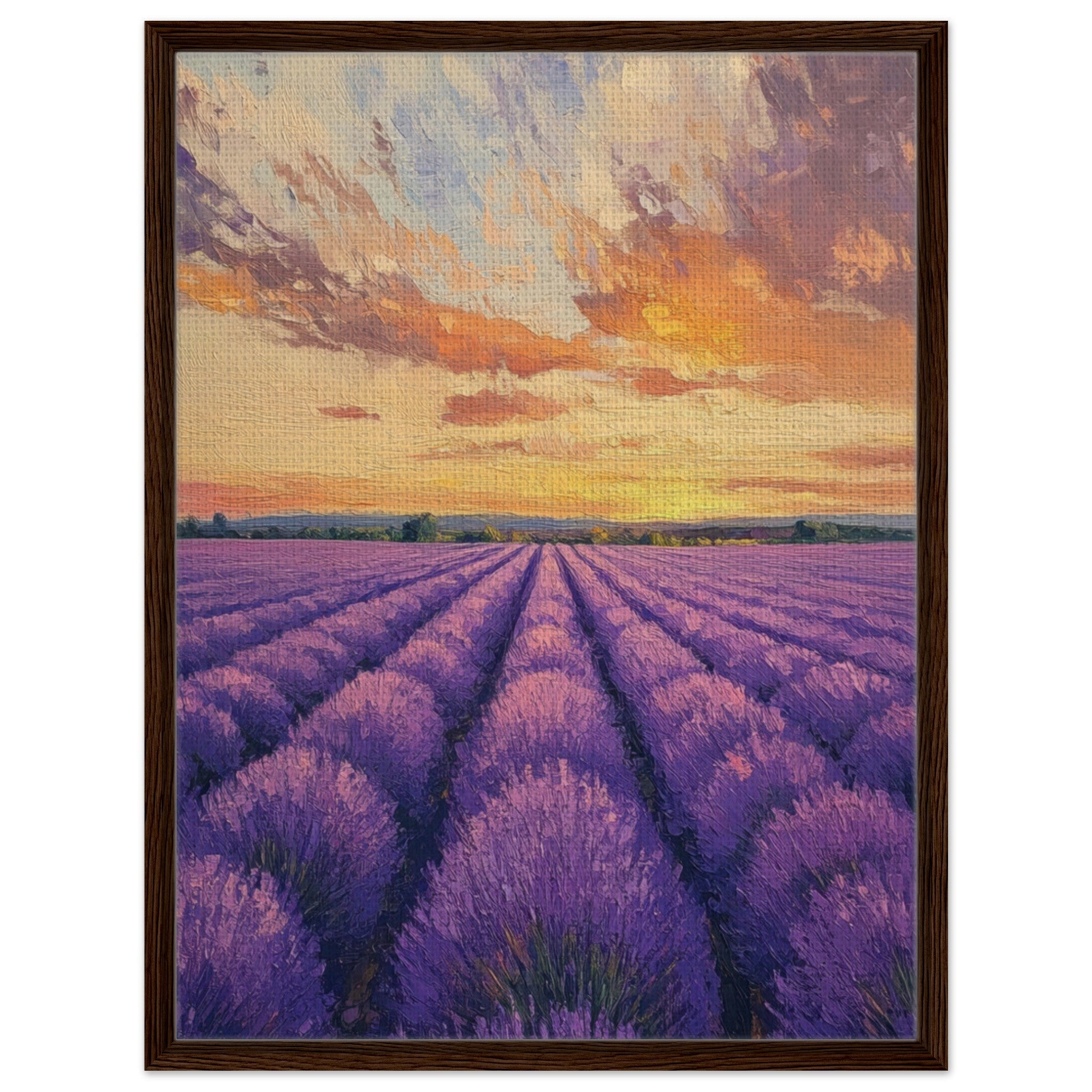 Framed Canvas Portrait - Lavender Fields at Sunset A mesmerizing view - Shop Ai Art WebShop - Digital Art online Store