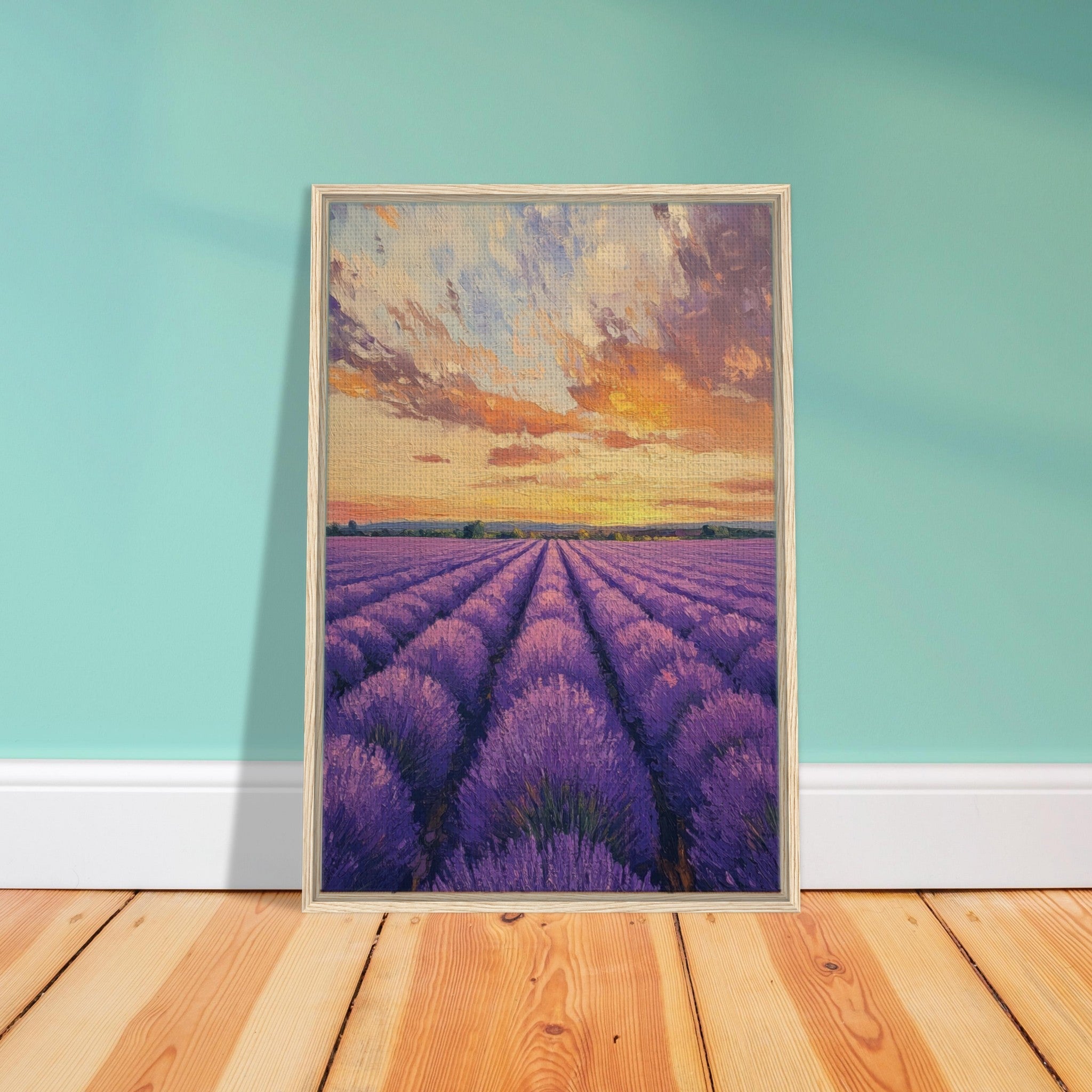 Framed Canvas Portrait - Lavender Fields at Sunset A mesmerizing view - Shop Ai Art WebShop - Digital Art online Store